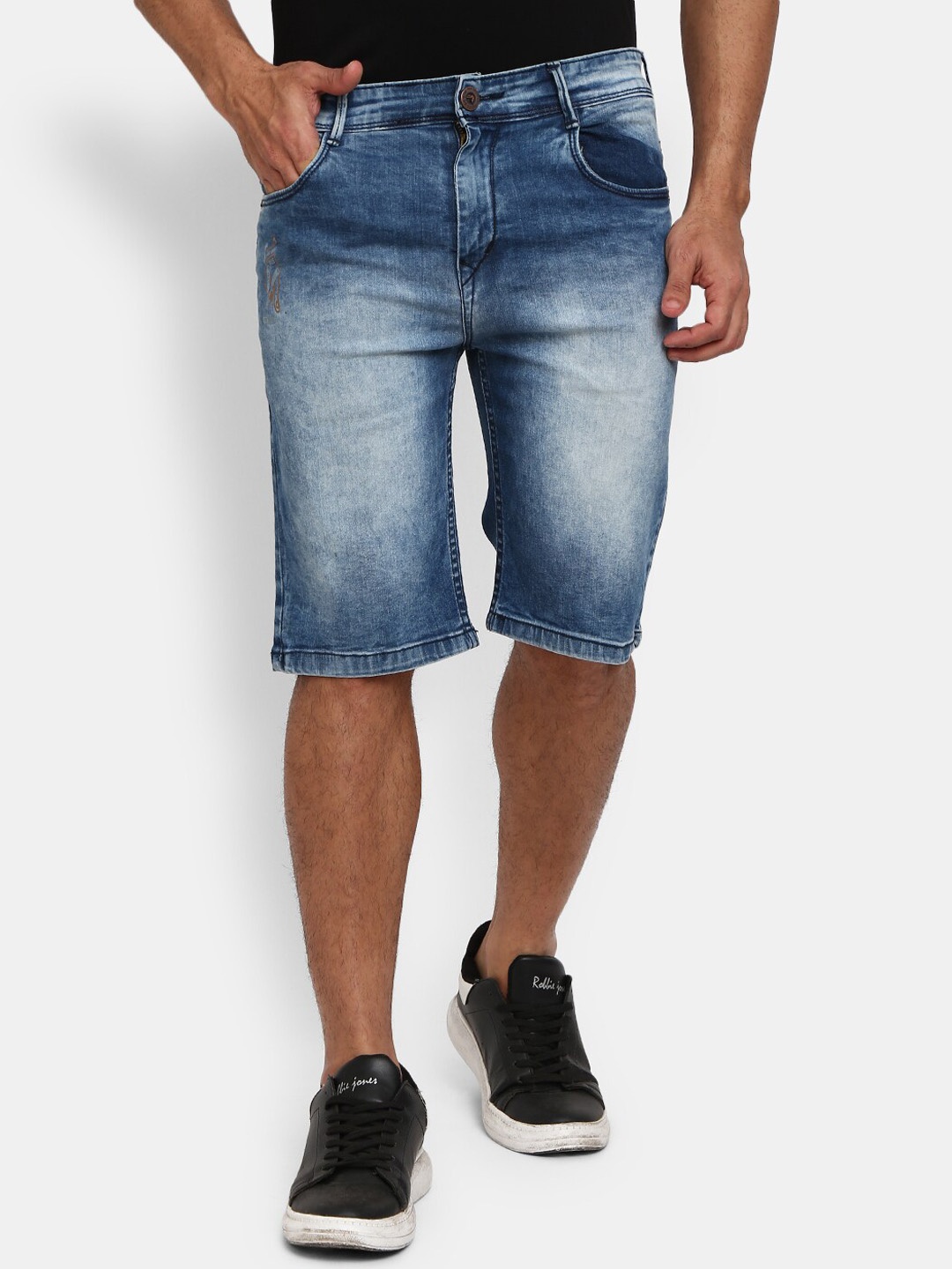 

V-Mart Men Blue Washed Denim Solid Cotton Shorts