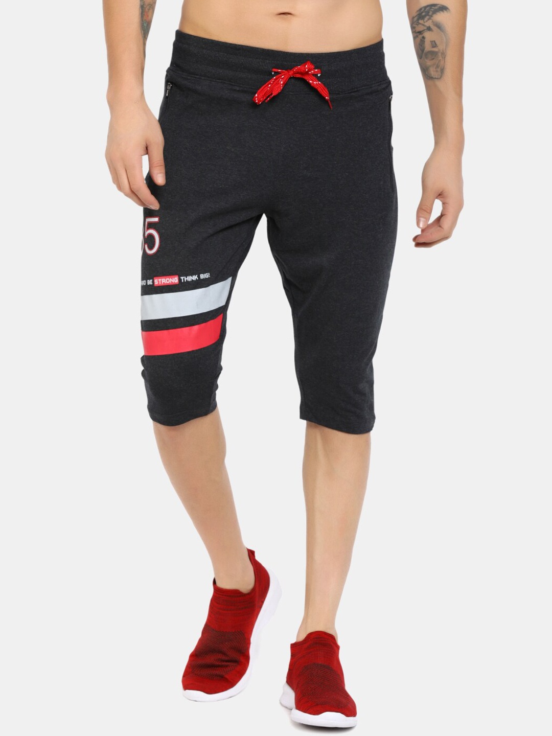 

V-Mart Men Grey Melange Striped Printed Outdoor Sports Shorts