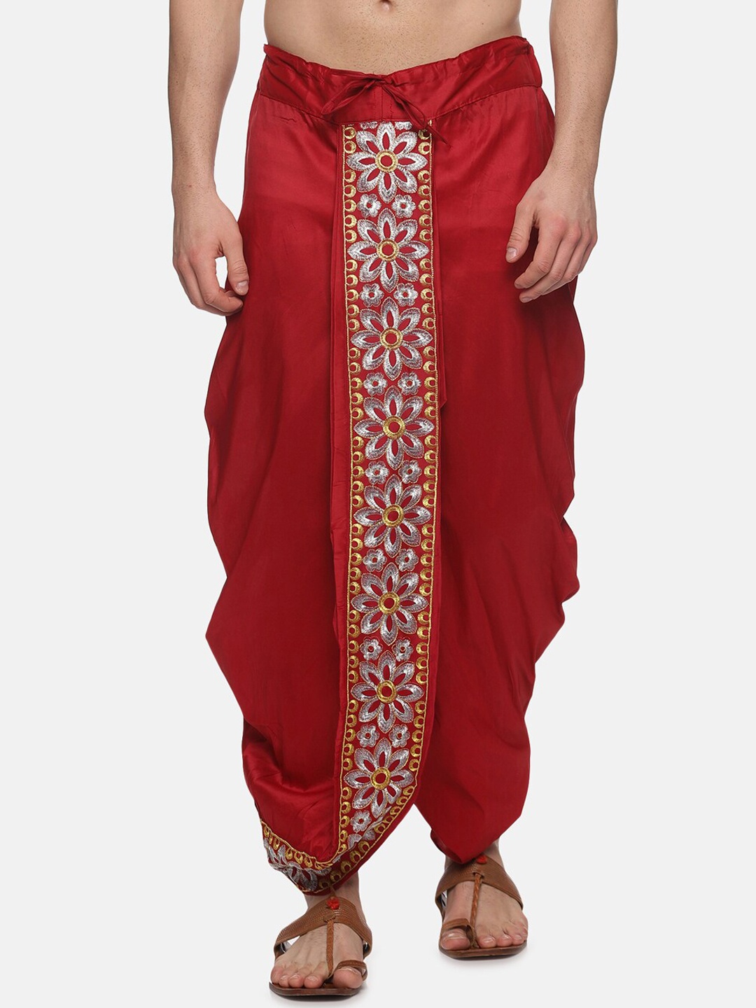 

Sethukrishna Men Maroon Embroidered Dhoti