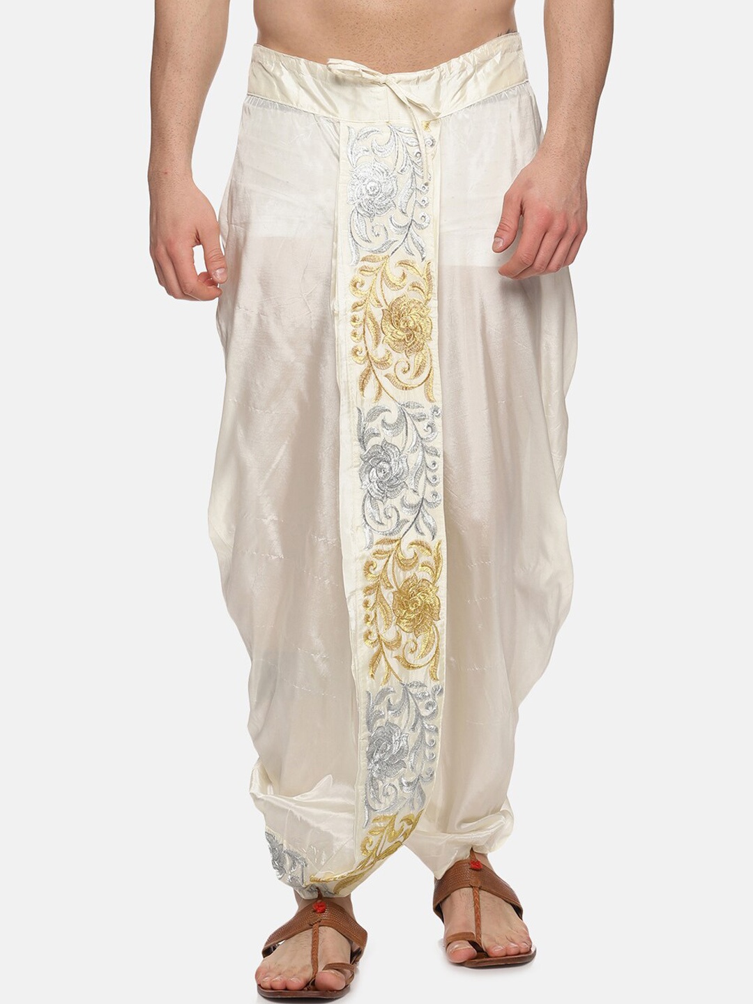 

Sethukrishna Men Cream Colored Embroidered Dhotipants