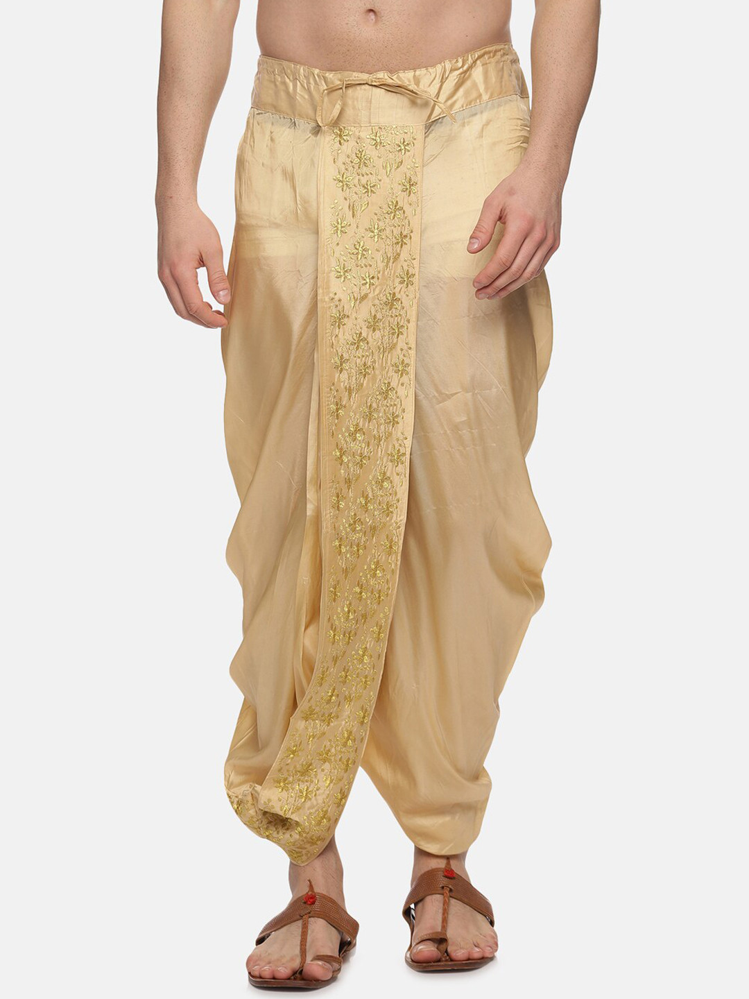 

Sethukrishna Men Golden Embroidered Dhoti Pant, Gold