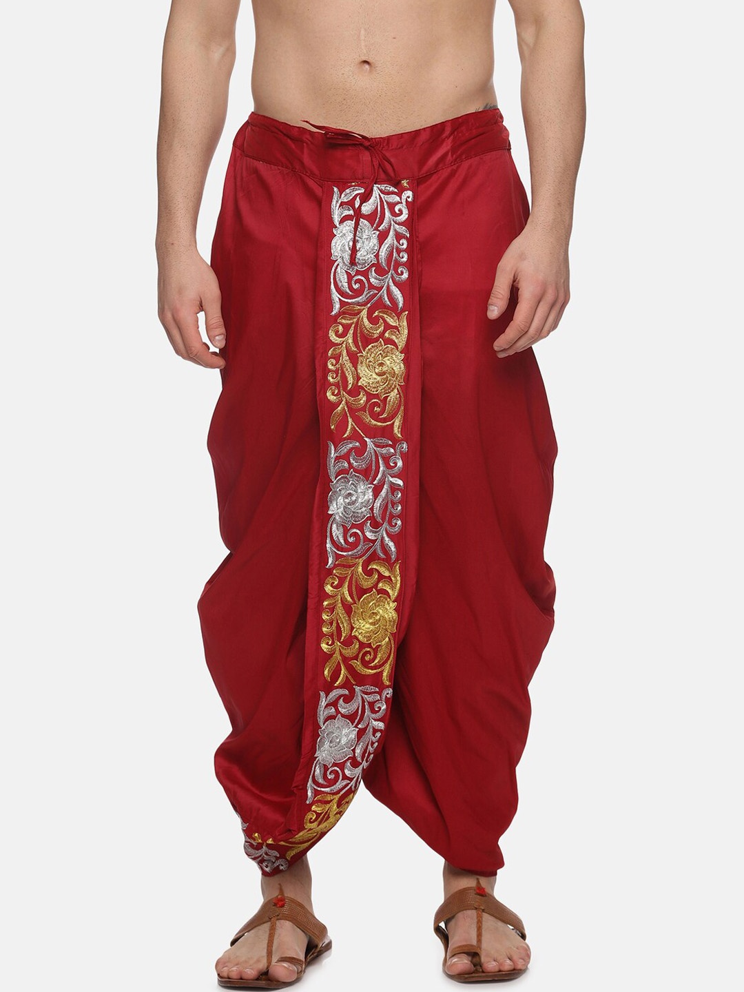 

Sethukrishna Men Maroon Embroidered Dhotis Pants