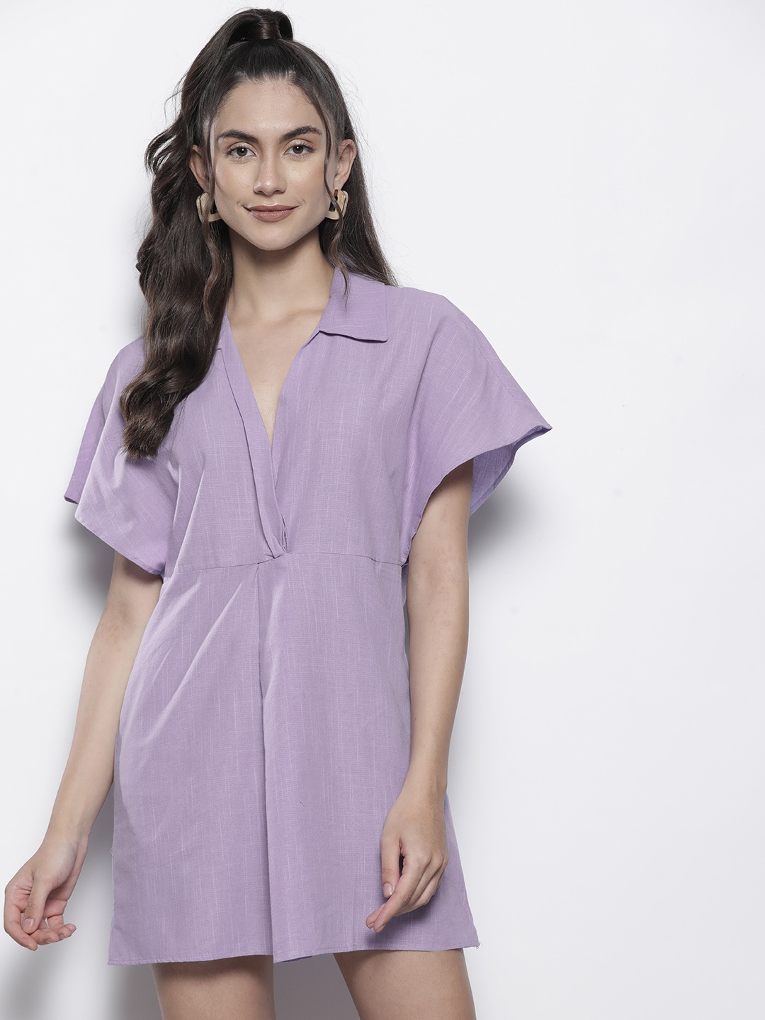 

Trendyol Lavender Shirt Collar Striped Dress