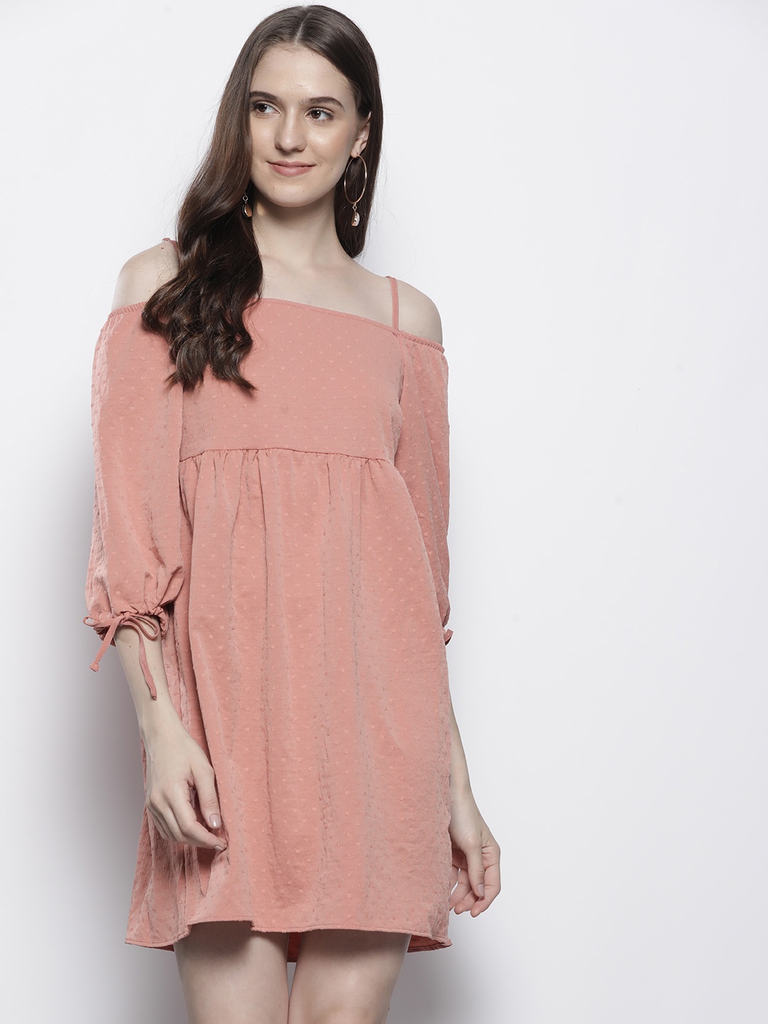 

Trendyol Women Dusty Pink Self Design Dobby Weave A-Line Dress, Rose