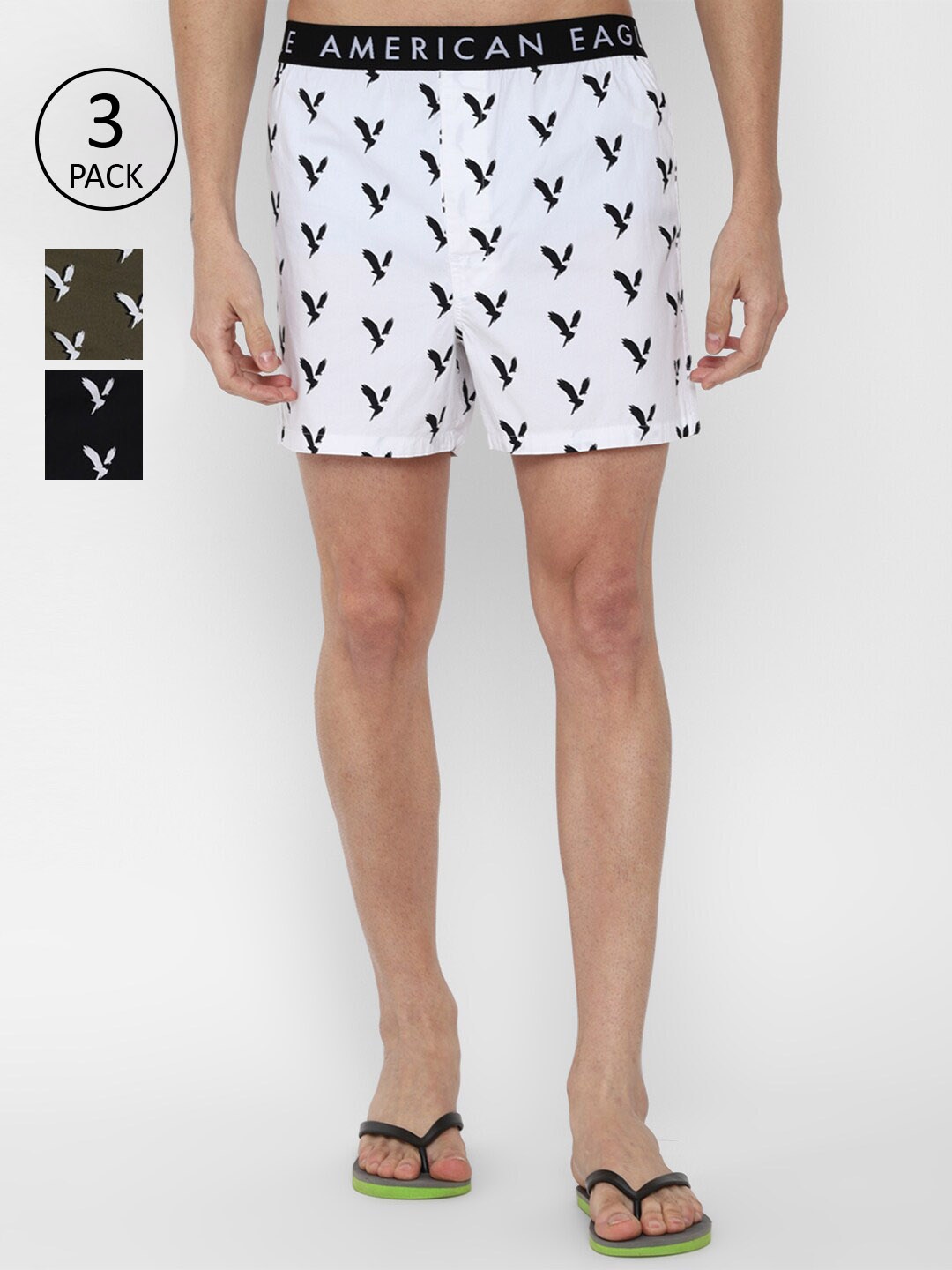 

AMERICAN EAGLE OUTFITTERS Pack Of 3 Men Printed Boxers, Black