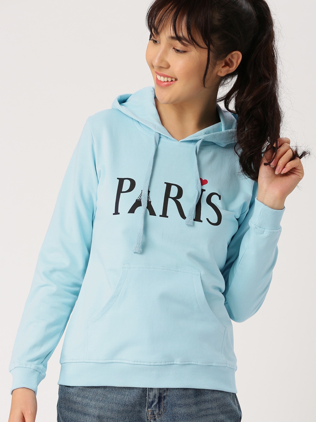 

DressBerry Women Blue Printed Hooded Sweatshirt