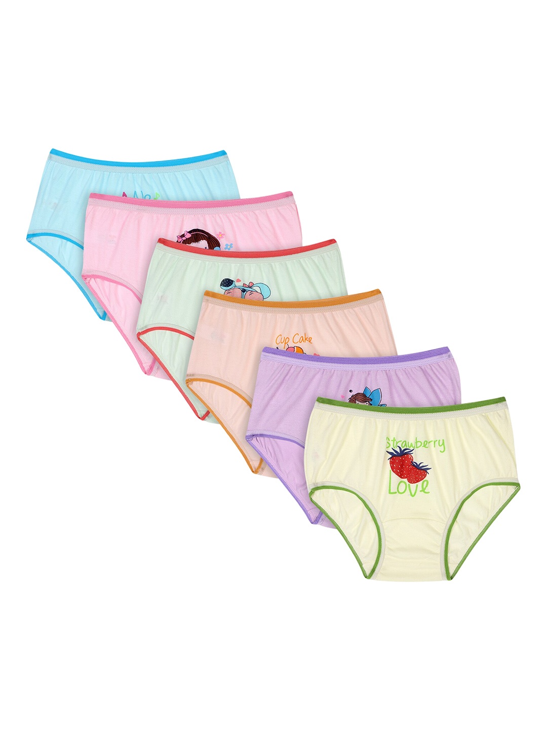 

Bodycare Kids Girls Pack Of 6 Blue & Lavender Assorted Cotton Hipster Briefs