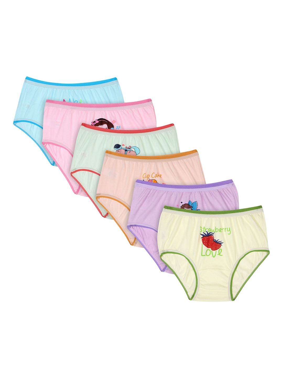 

Bodycare Kids Girls Pack Of 6 Assorted Blue Pink & Green Cotton Hipster Briefs