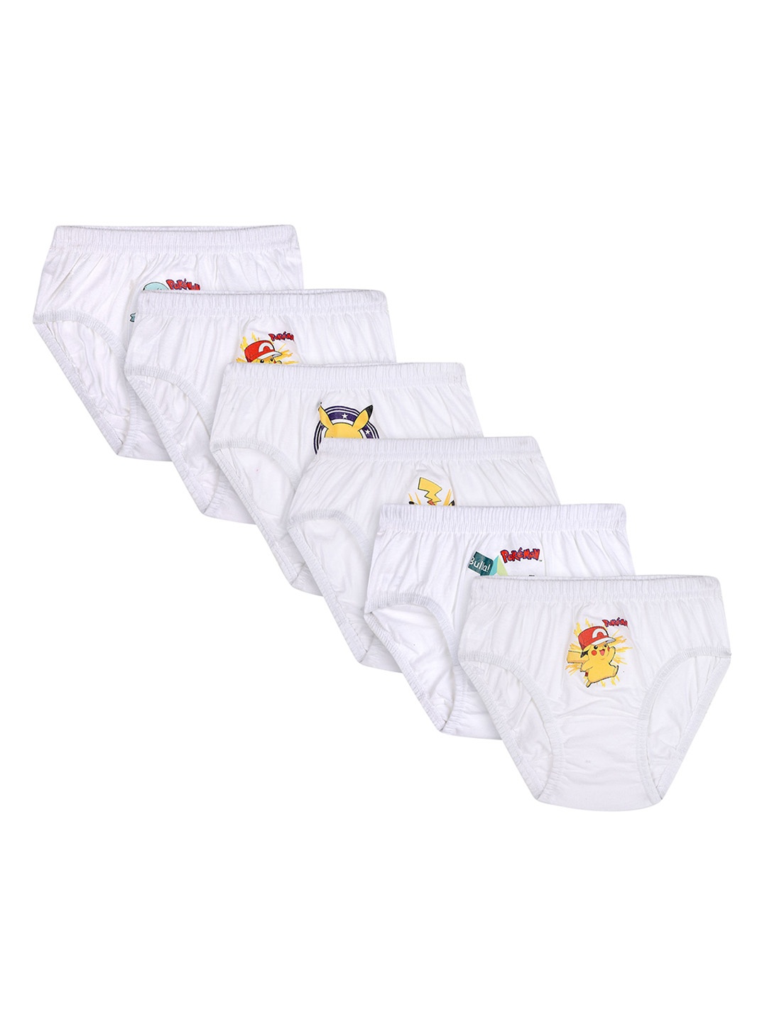 

Bodycare Kids Boys Pack Of 6 White Pokemon Printed Cotton Basic Briefs
