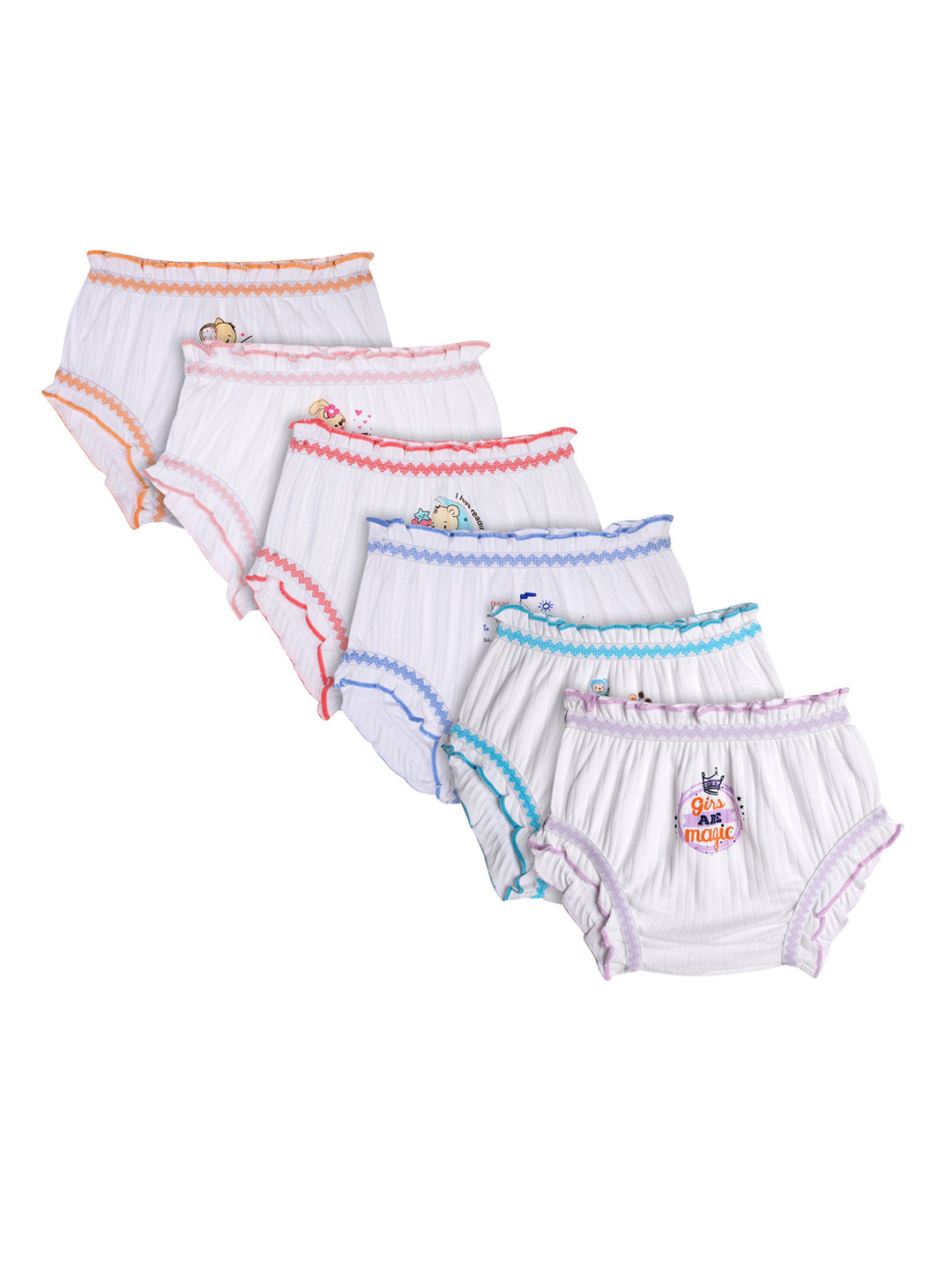 

Bodycare Kids Girls Pack Of 6 White Assorted Cotton Hipster Briefs