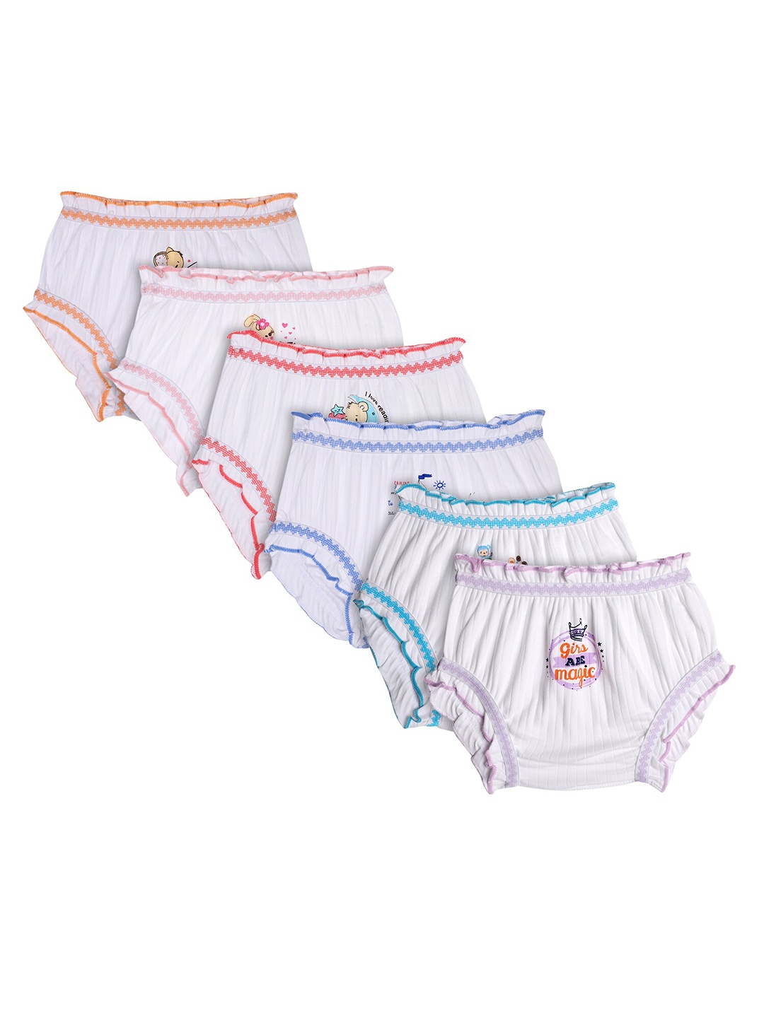 

Bodycare Kids Girls Pack Of 6 White Assorted Cotton Hipster Briefs
