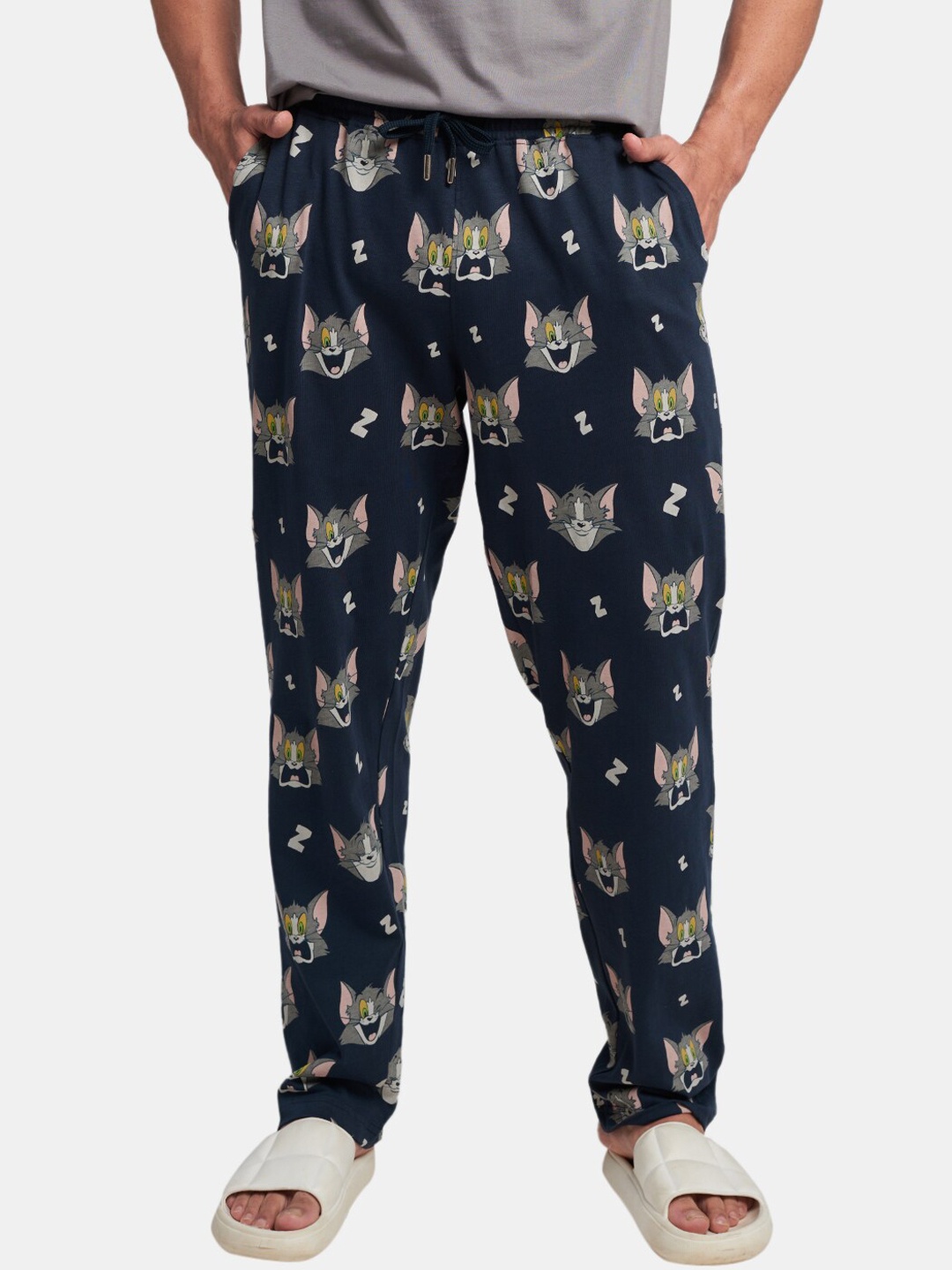 

The Souled Store Men Navy Blue Tom And Jerry Printed Lounge Pants