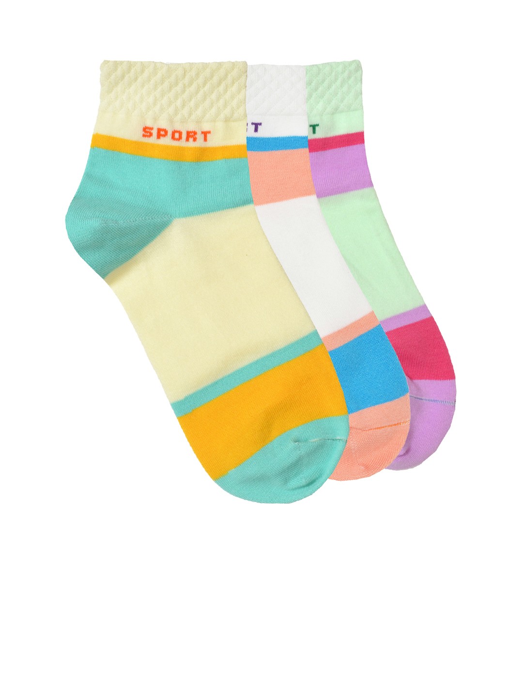 

MARC Women Pack of 3 Colourblocked Ankle-Length Socks, Multi