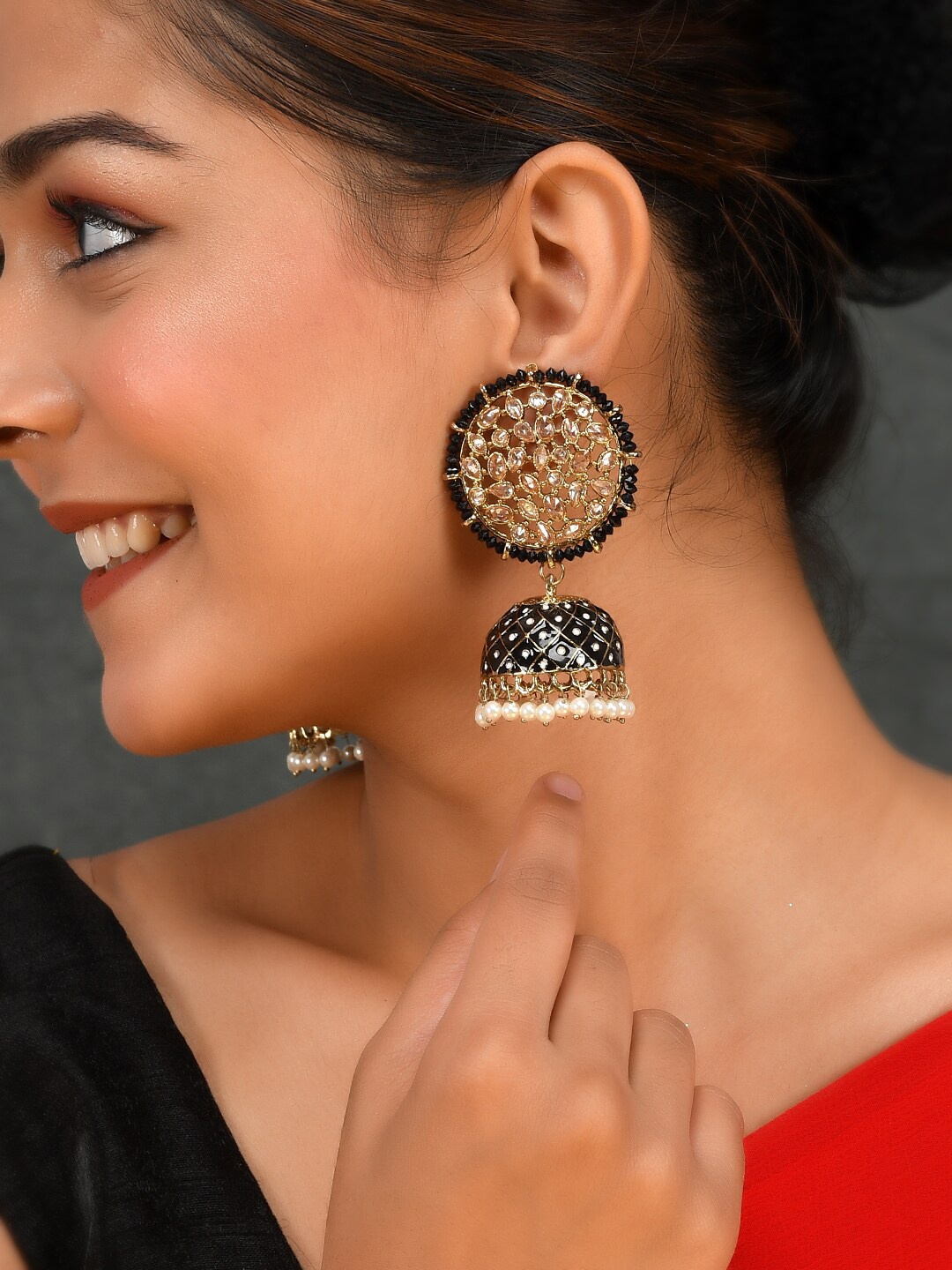 

AQUASTREET JEWELS Black Circular Jhumkas Earrings