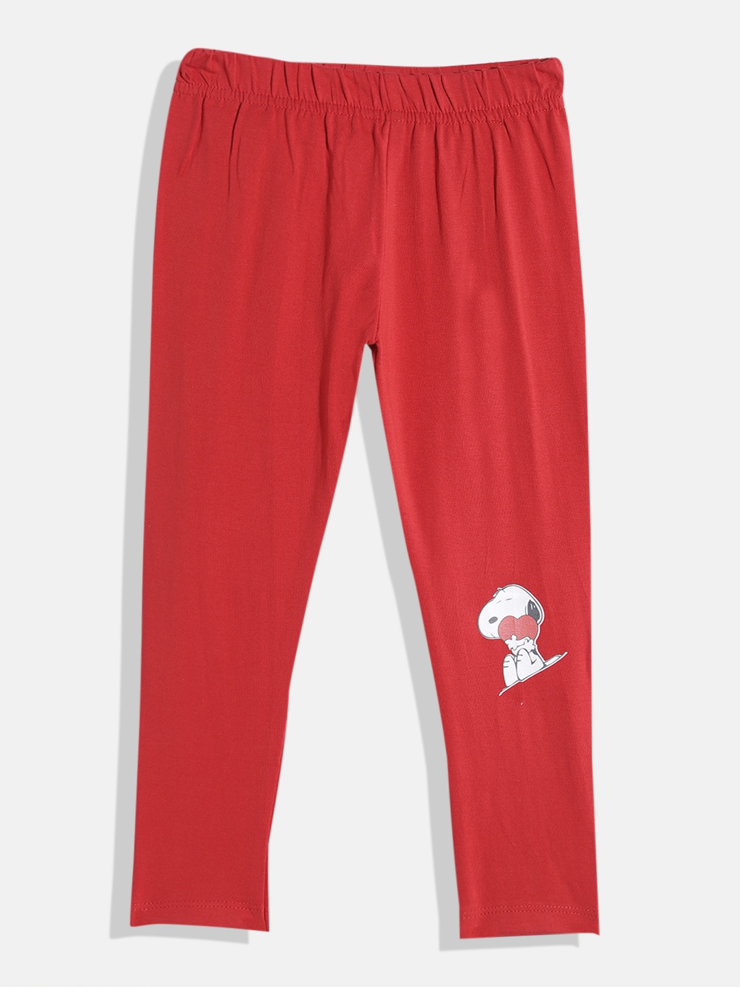 

Eteenz Girls Mid-Rise Snoopy Dog Printed Detail Premium Cotton Leggings, Red