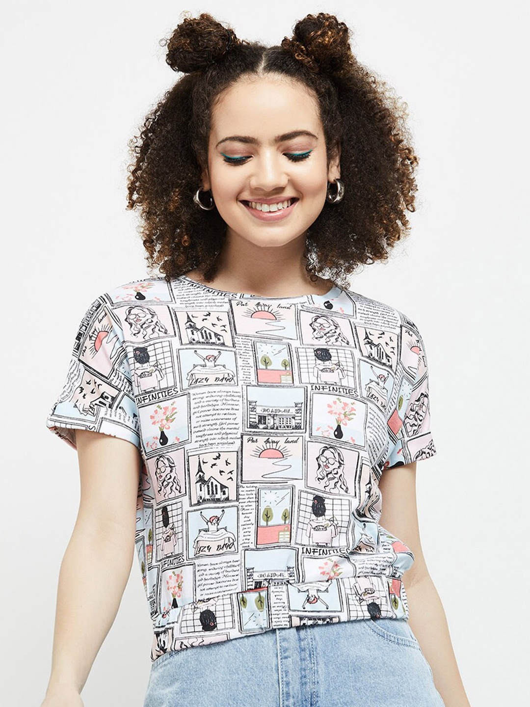 

max Women Multicoloured Typography Printed Crop T-shirt, Multi
