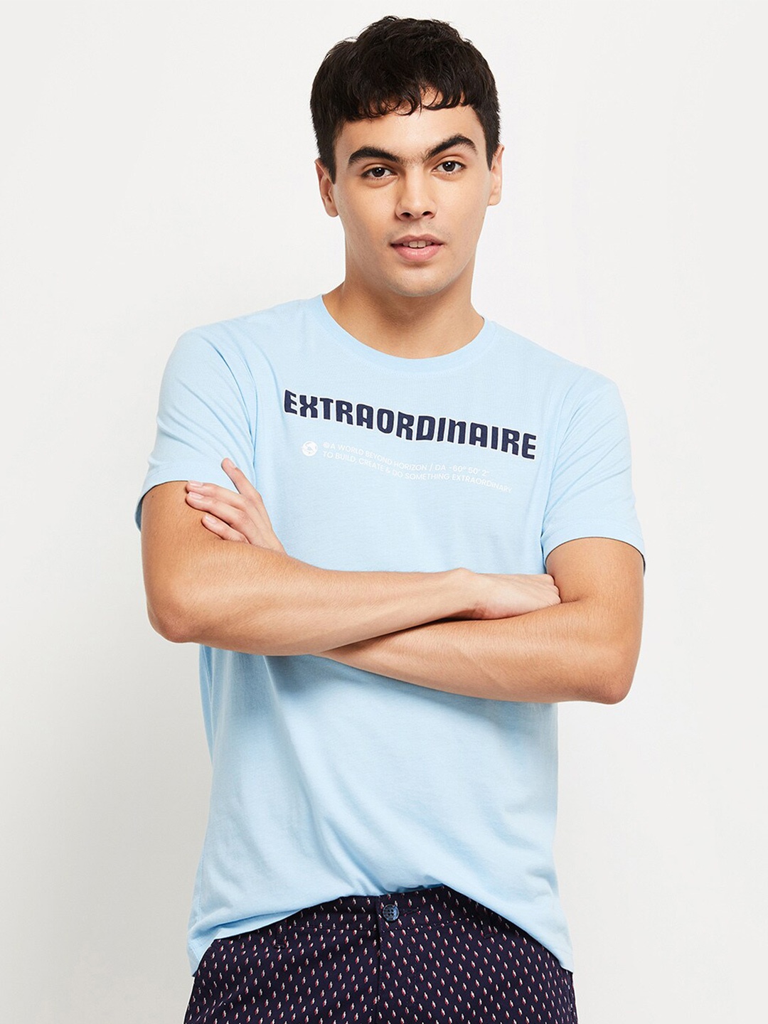 

max Men Blue Typography Printed Cotton T-shirt