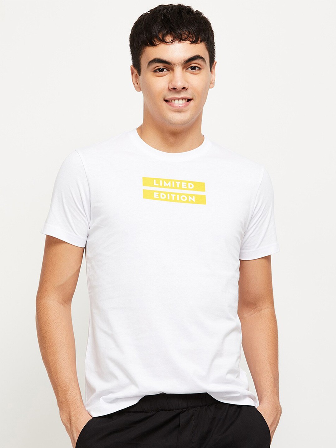 

max Men White Typography Printed T-shirt