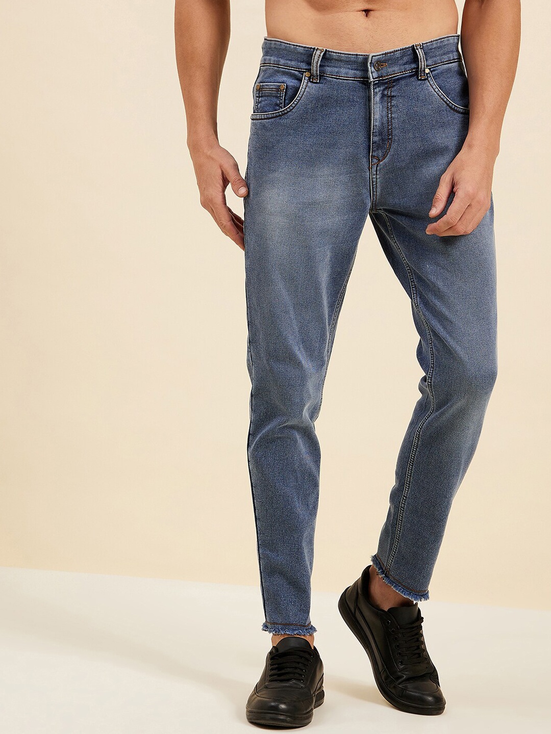 

MASCLN SASSAFRAS Men Navy Blue Slim Fit Heavy Fade Jeans