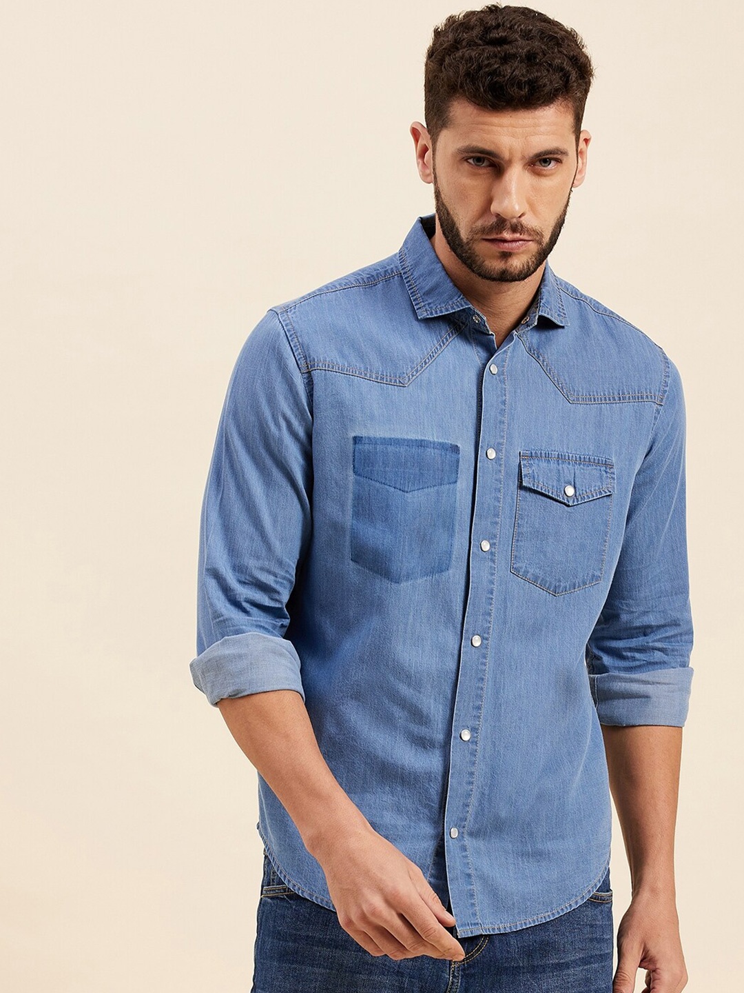 

MASCLN SASSAFRAS Men Blue Casual Shirt