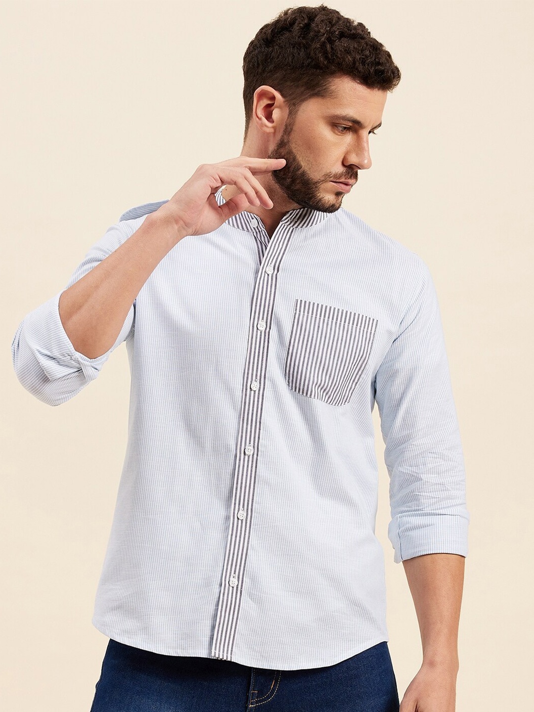

MASCLN SASSAFRAS Men Blue Striped Casual Shirt