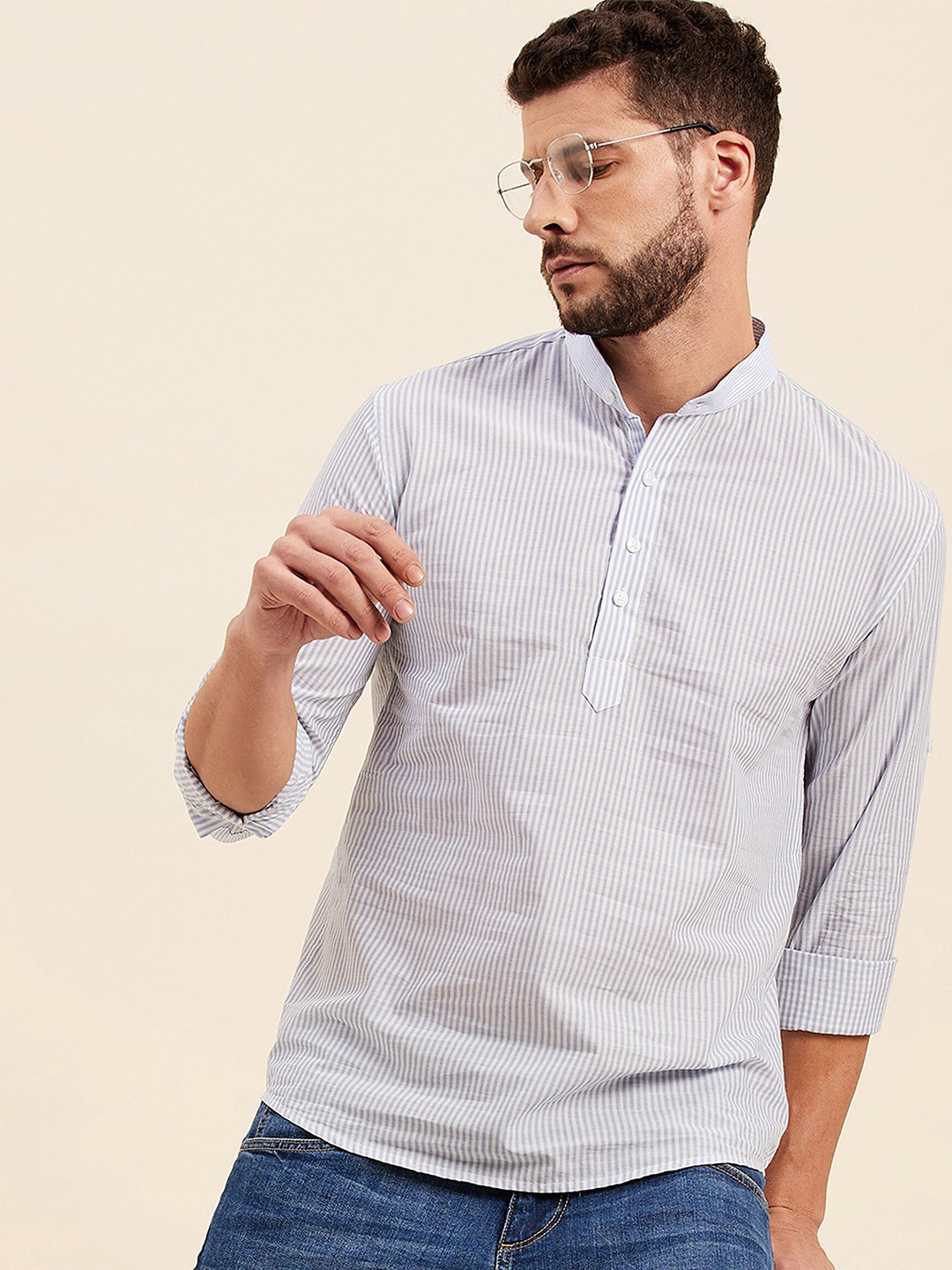 

MASCLN SASSAFRAS Men Blue Striped Casual Shirt