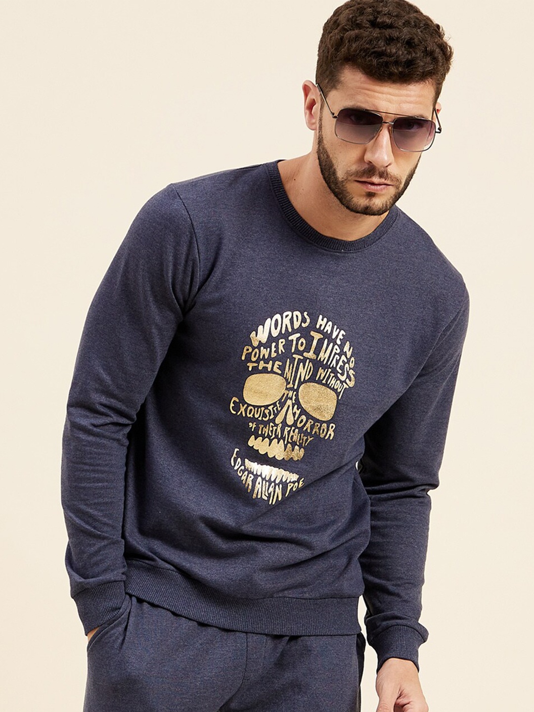 

MASCLN SASSAFRAS Men Blue Foil Printed Sweatshirt