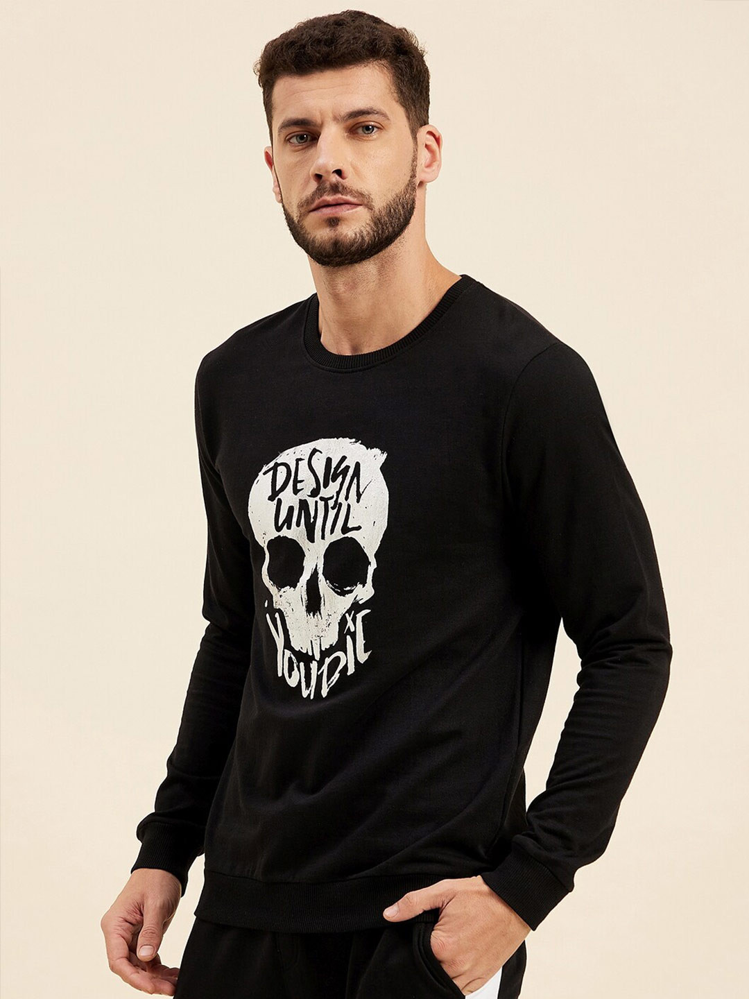

MASCLN SASSAFRAS Men Black Printed Round Neck Sweatshirt