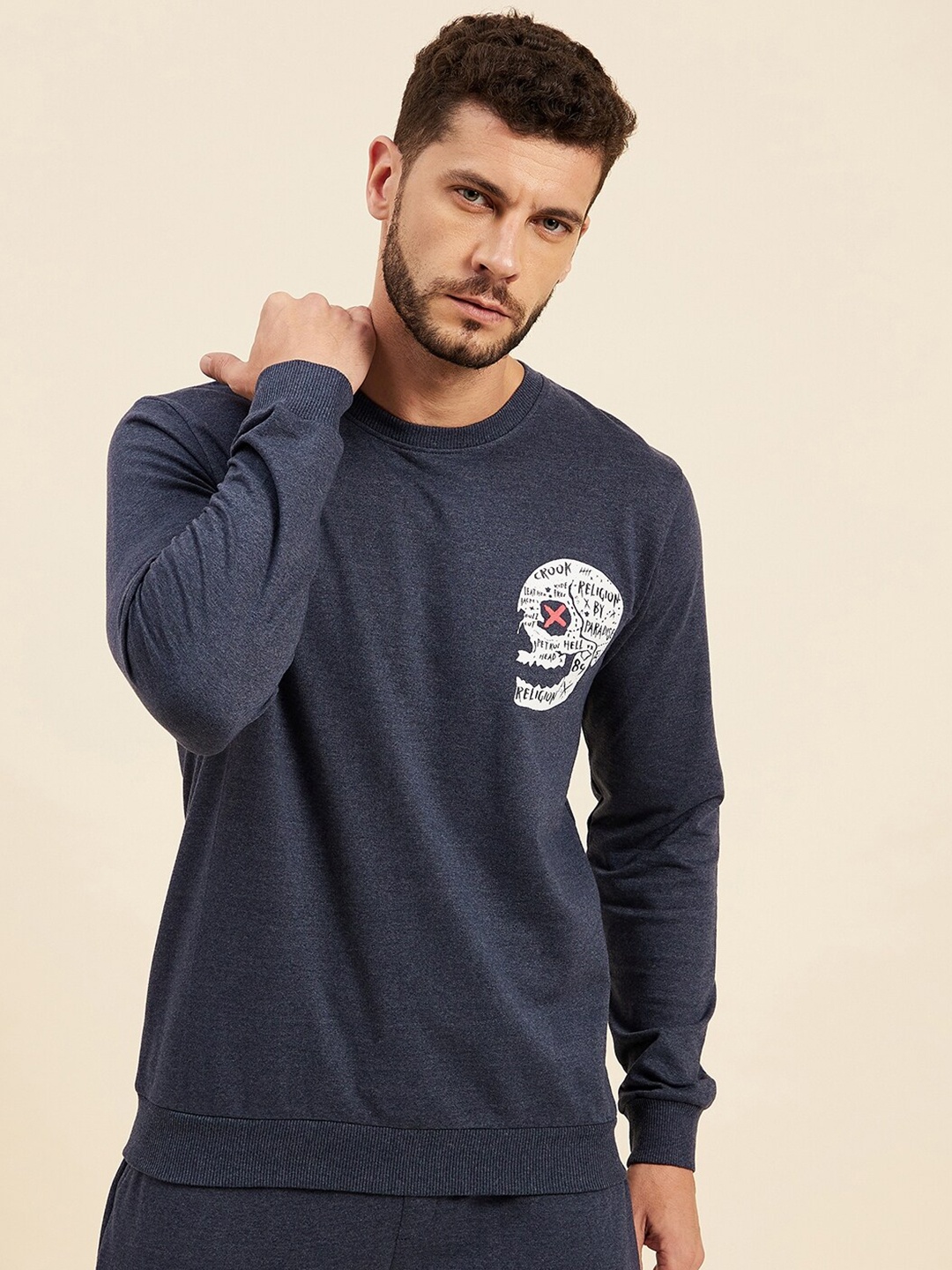 

MASCLN SASSAFRAS Men Blue Cotton Sweatshirt