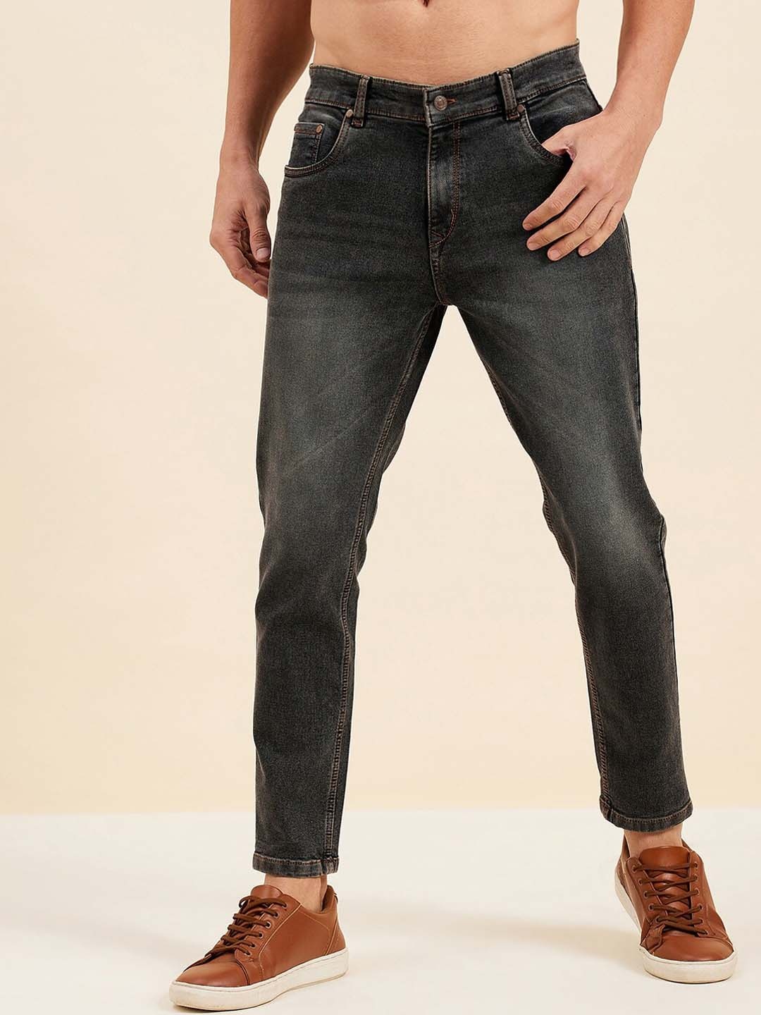 

MASCLN SASSAFRAS Men Charcoal Slim Fit Light Fade Jeans
