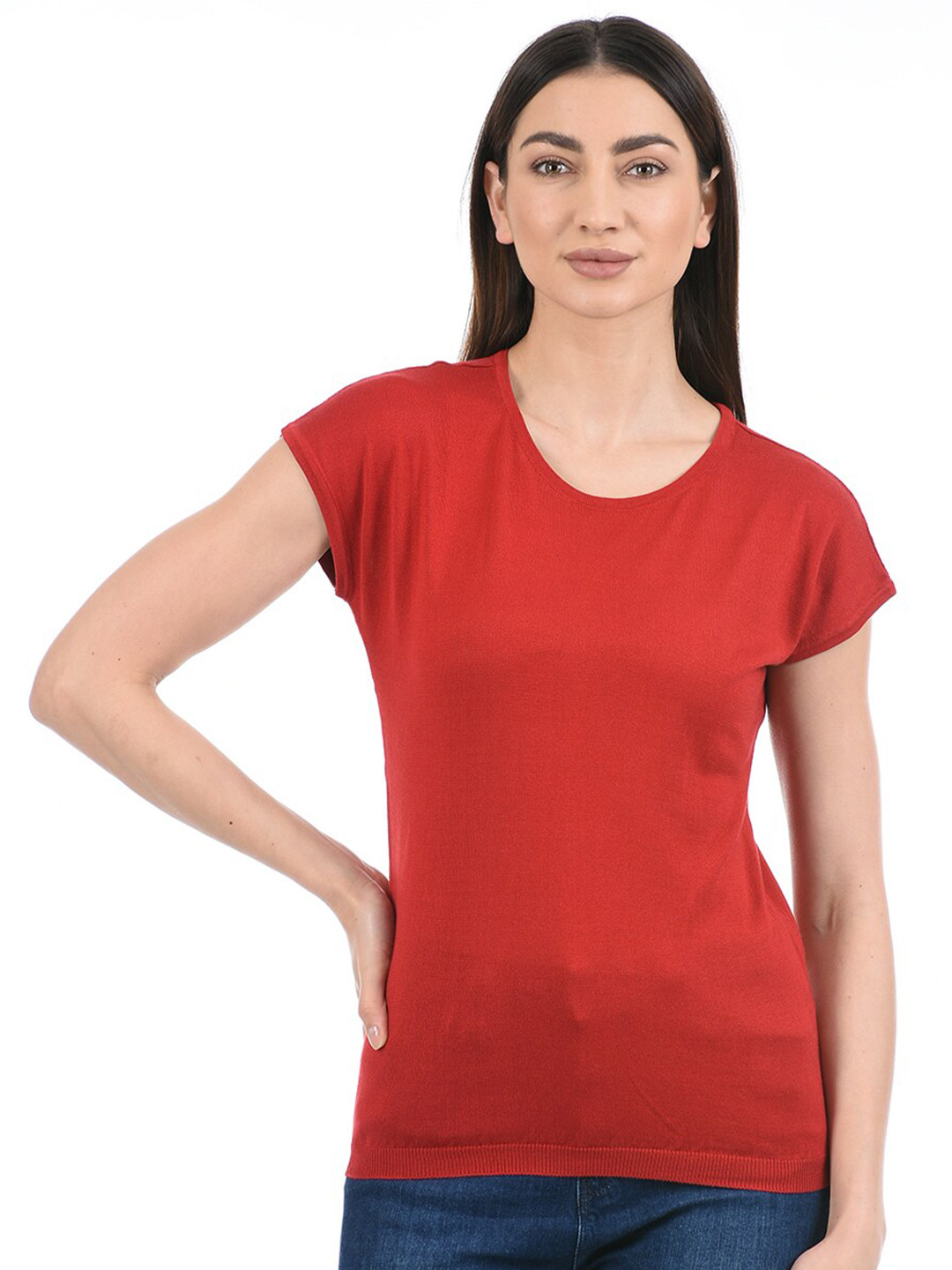 

PORTOBELLO Women Red Solid Extended Sleeves T-shirt