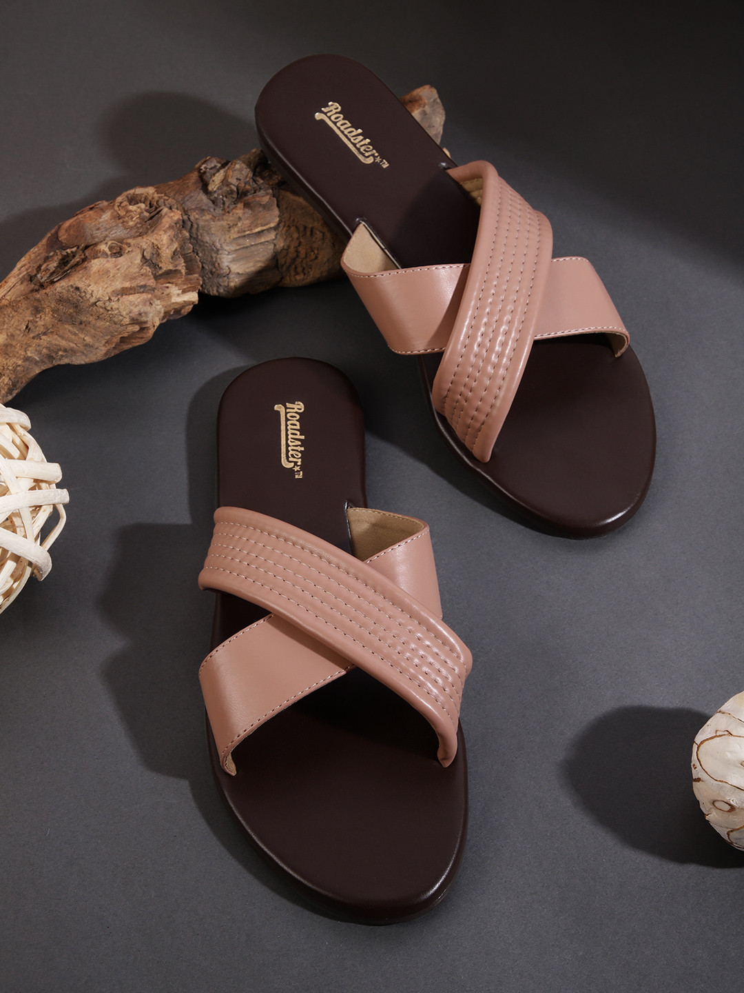 

Roadster Women Peach-Coloured Thread Work Criss-Cross Open Toe Flats