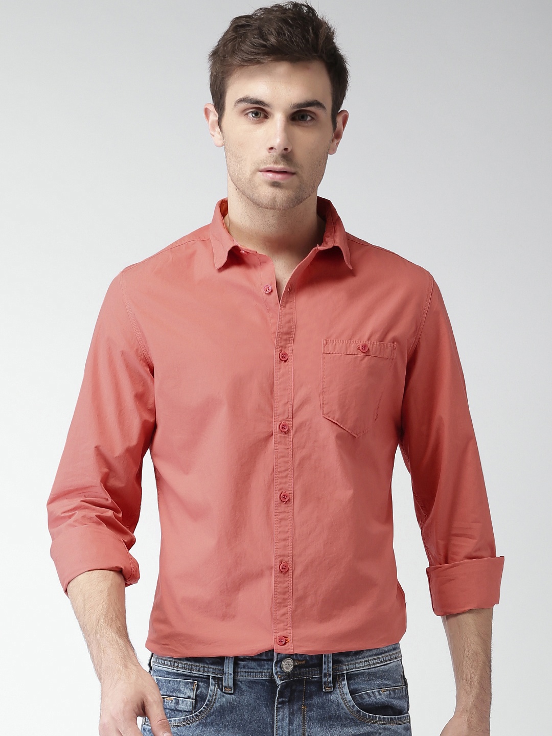 

Mast & Harbour Men Pink Regular Fit Solid Casual Shirt