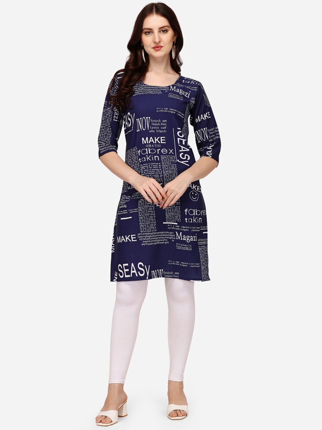 

LEWAWAA Women Navy Blue Printed Crepe Kurta