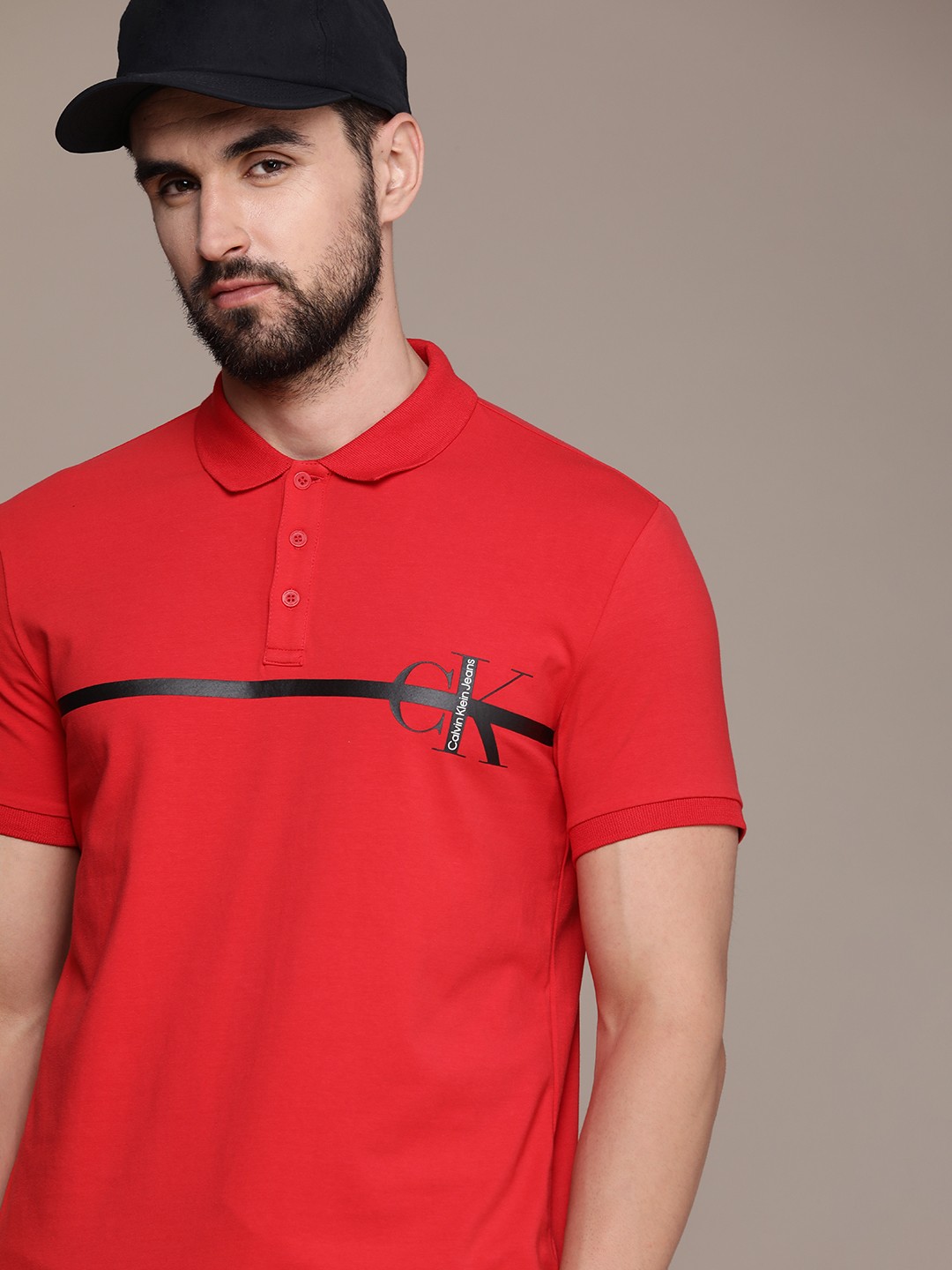 

Calvin Klein Jeans Men Red Brand Logo Polo Collar T-shirt