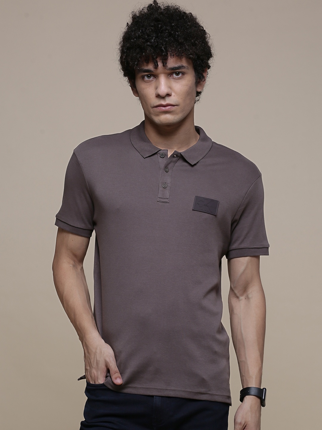 

Calvin Klein Jeans Men Brown Polo Collar Slim Fit T-shirt