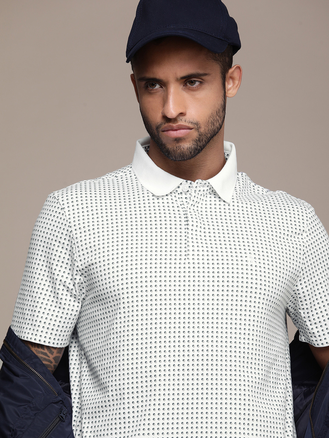

Calvin Klein Jeans Men White & Grey Printed Polo Collar T-shirt