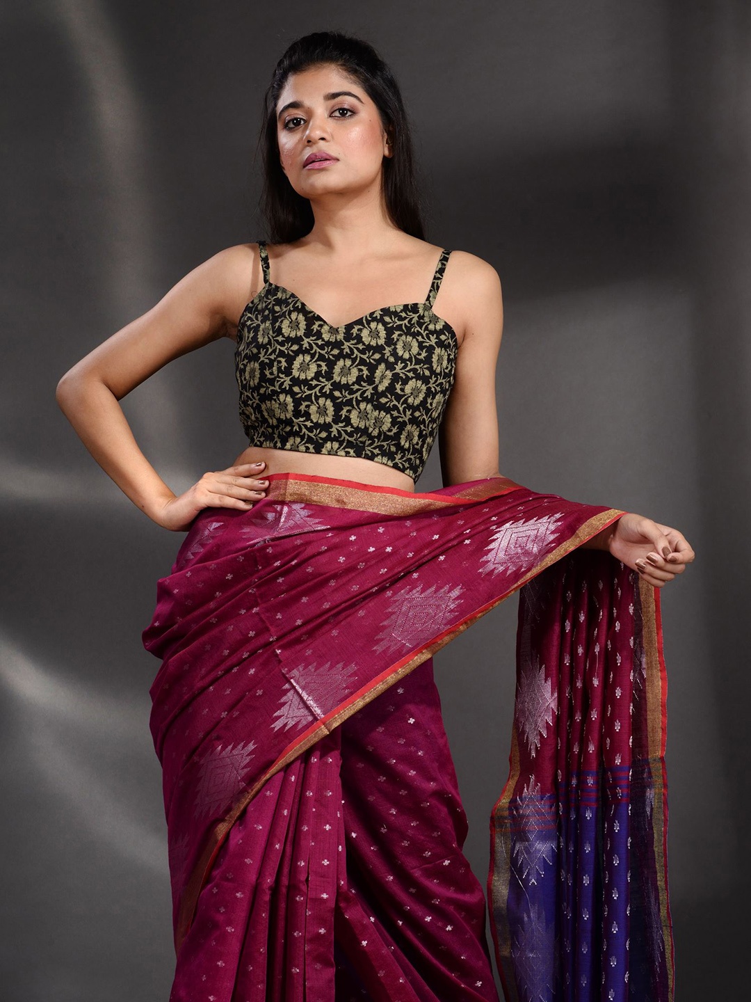 

Charukriti Women Black & Gold-Tone Printed Saree Blouse