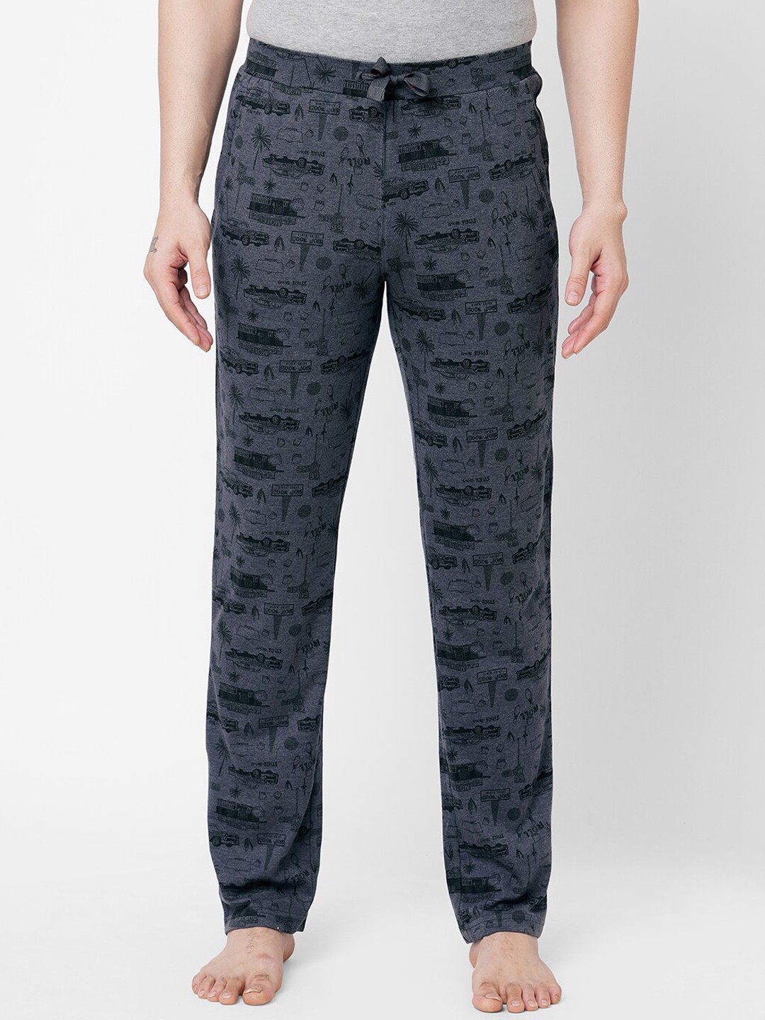 

Sweet Dreams Men Charcoal Grey Printed Lounge Pants
