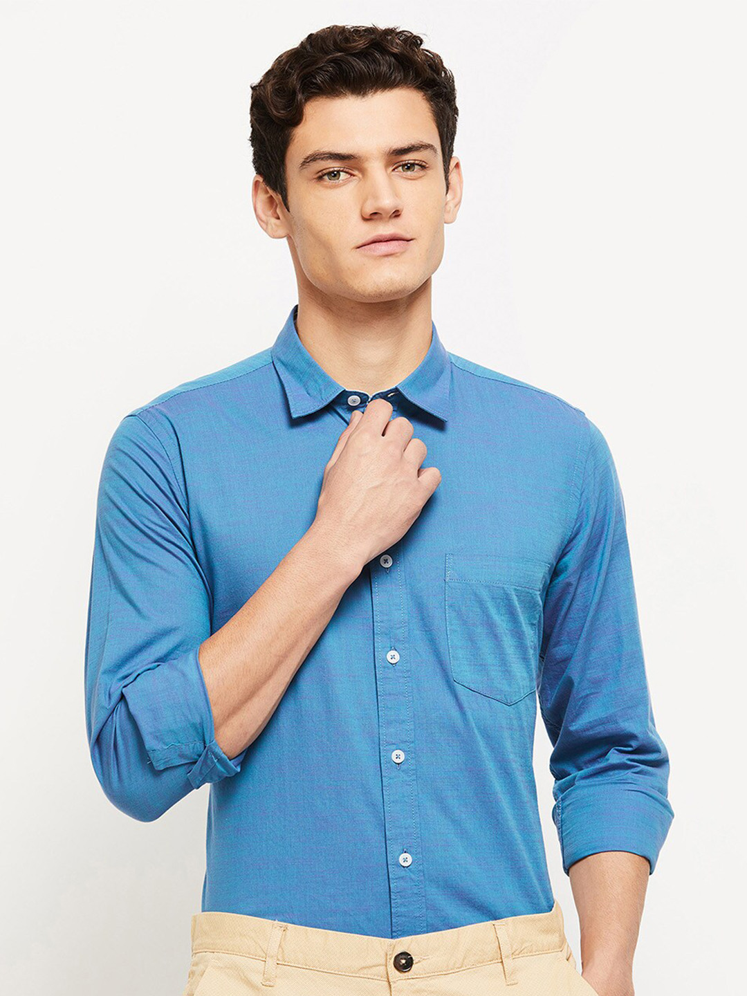 

max Men Teal Slim Fit Pure Cotton Casual Shirt