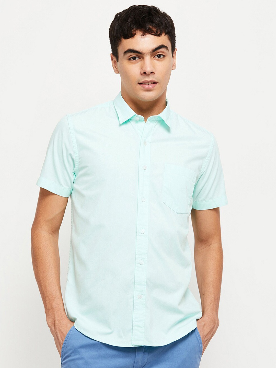 

max Men Green Slim Fit Pure Cotton Casual Shirt