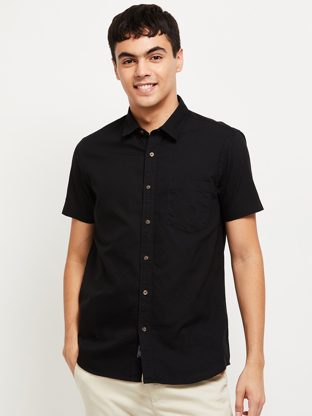 

max Men Black Slim Fit Casual Shirt