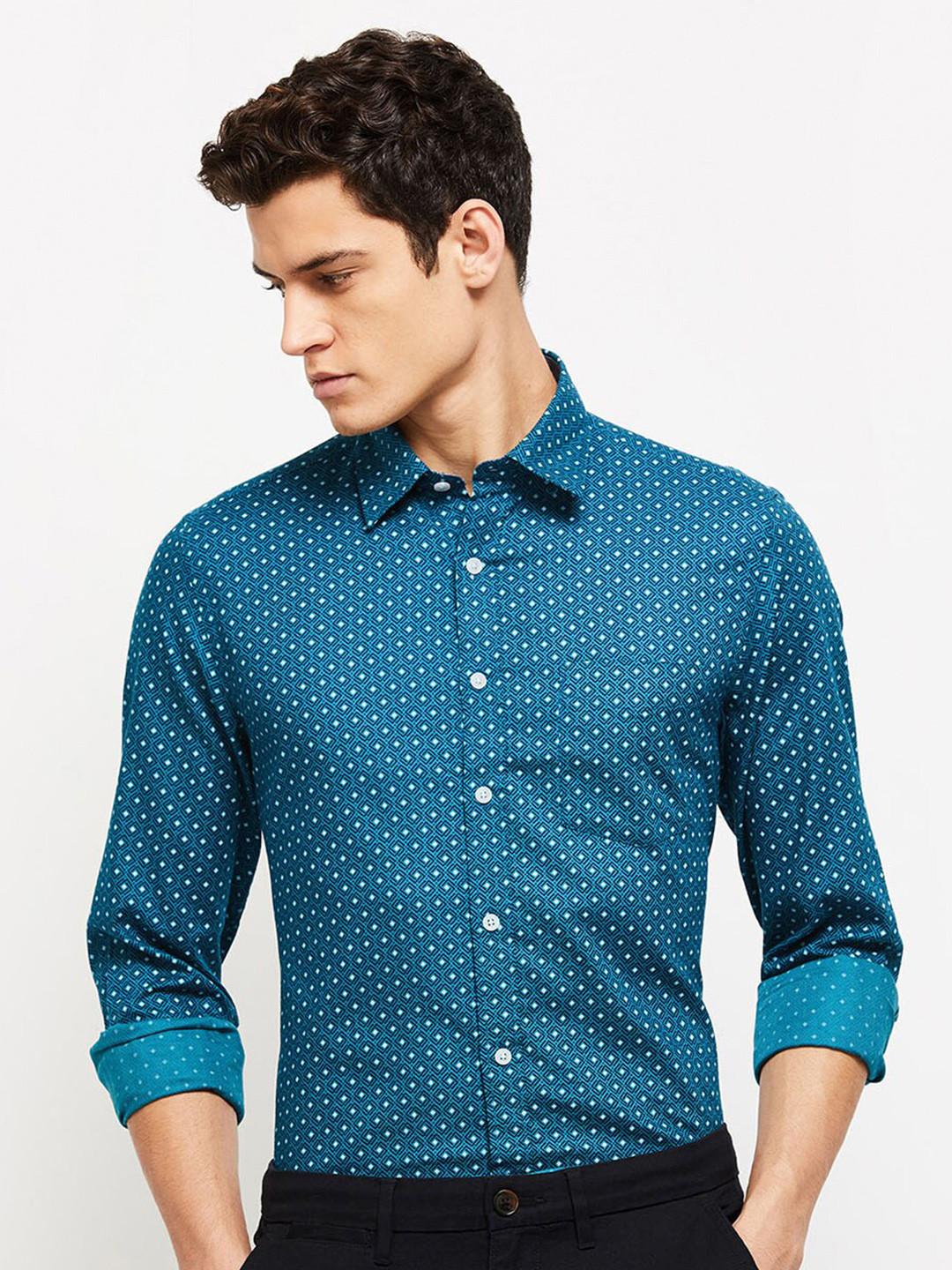

Max Men Teal Printed Casual Shirt