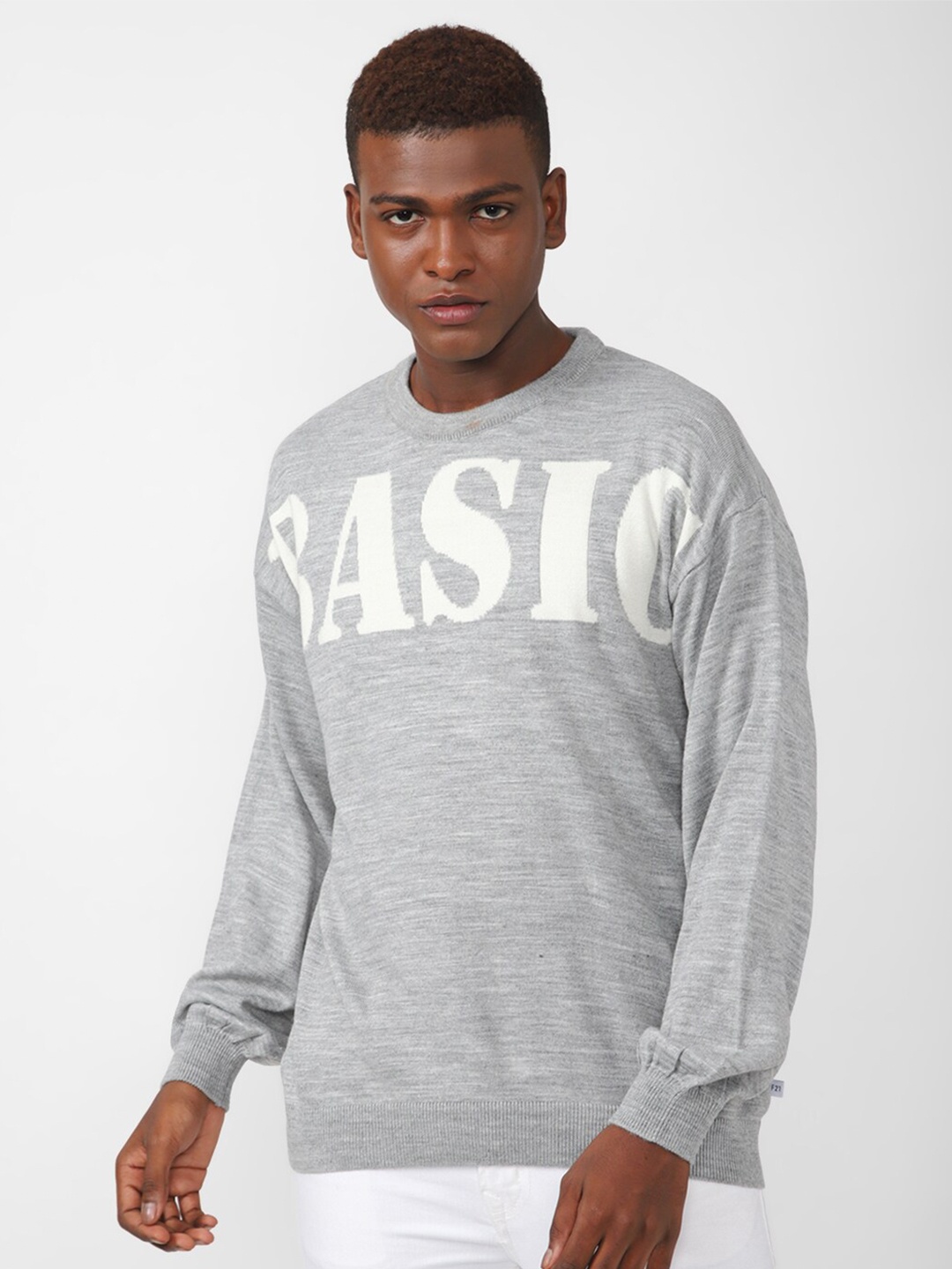 

FOREVER 21 Women Grey & White Typography Printed Pullover