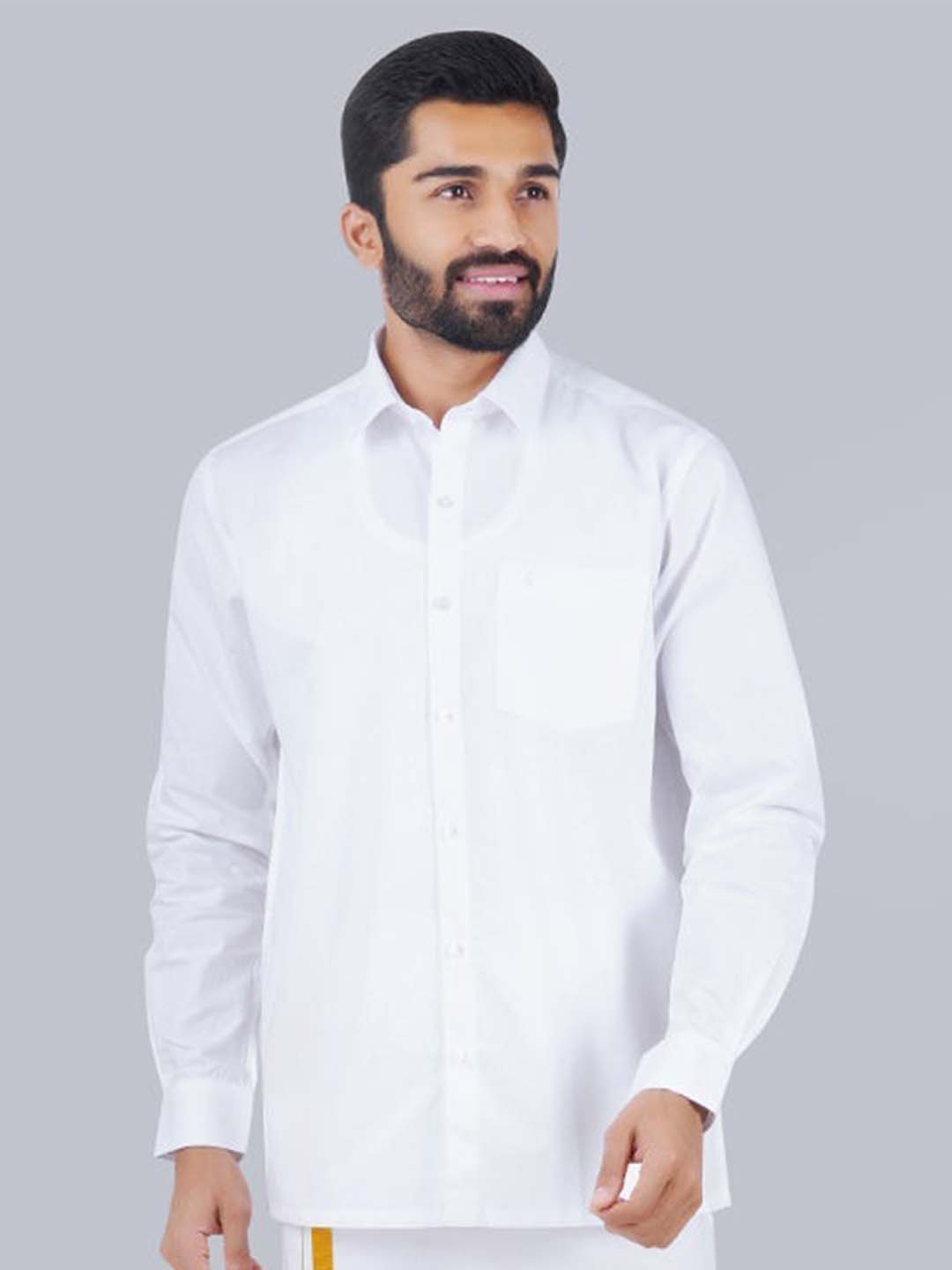 

Ramraj Men Solid Shirt with Dhoti Set, White
