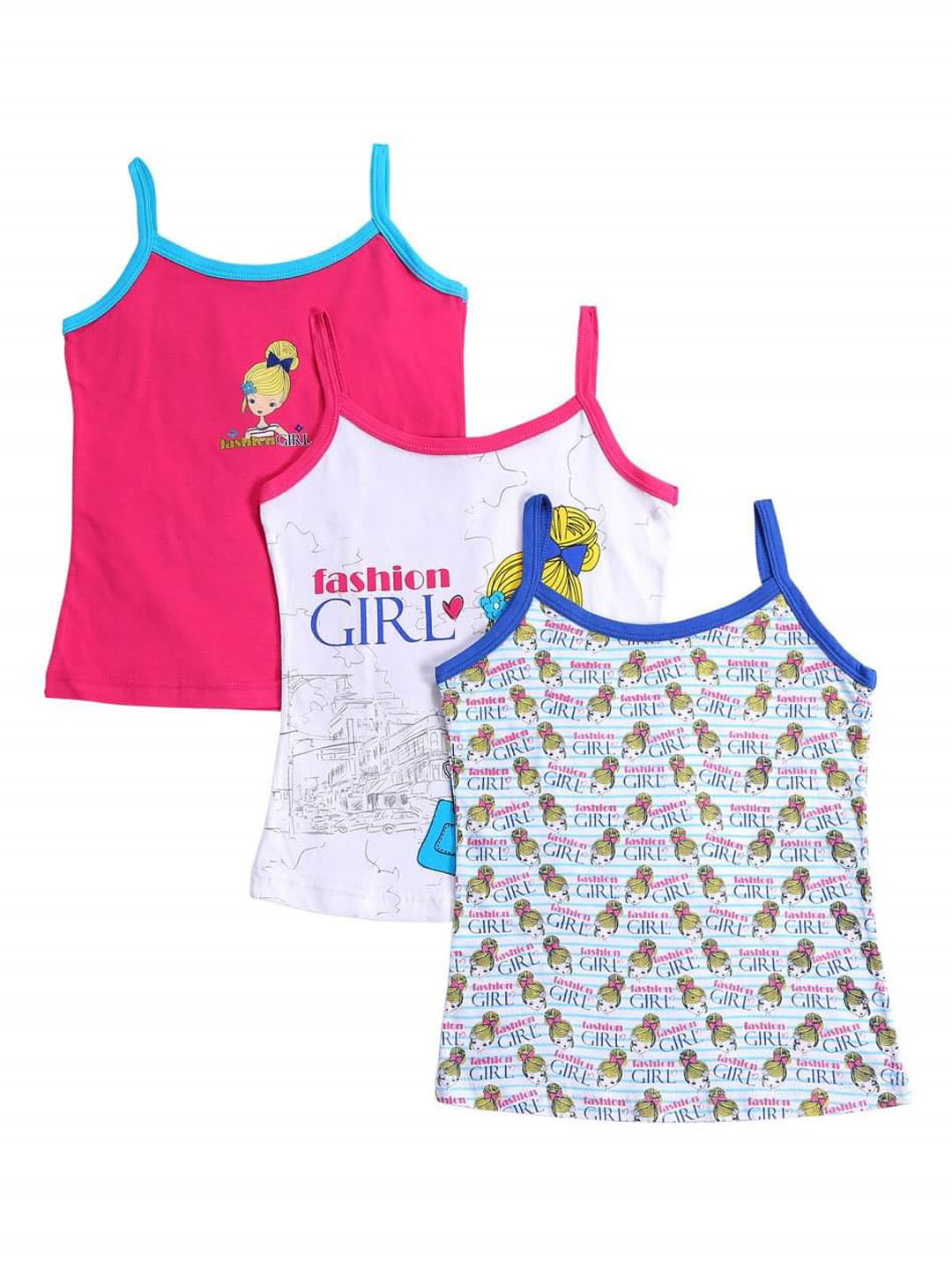 

Bodycare Kids Girls Pack Of 3 White & Pink Assorted Cotton Innerwear Vests