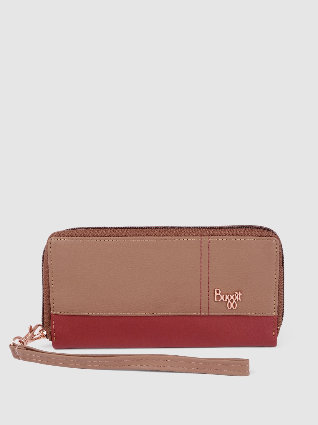 

Baggit Women Brown & Maroon Colourblocked Zip Around Wallet
