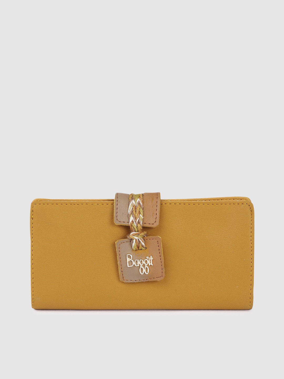 

Baggit Women Solid PU Two Fold Wallet With Braided Detail, Mustard