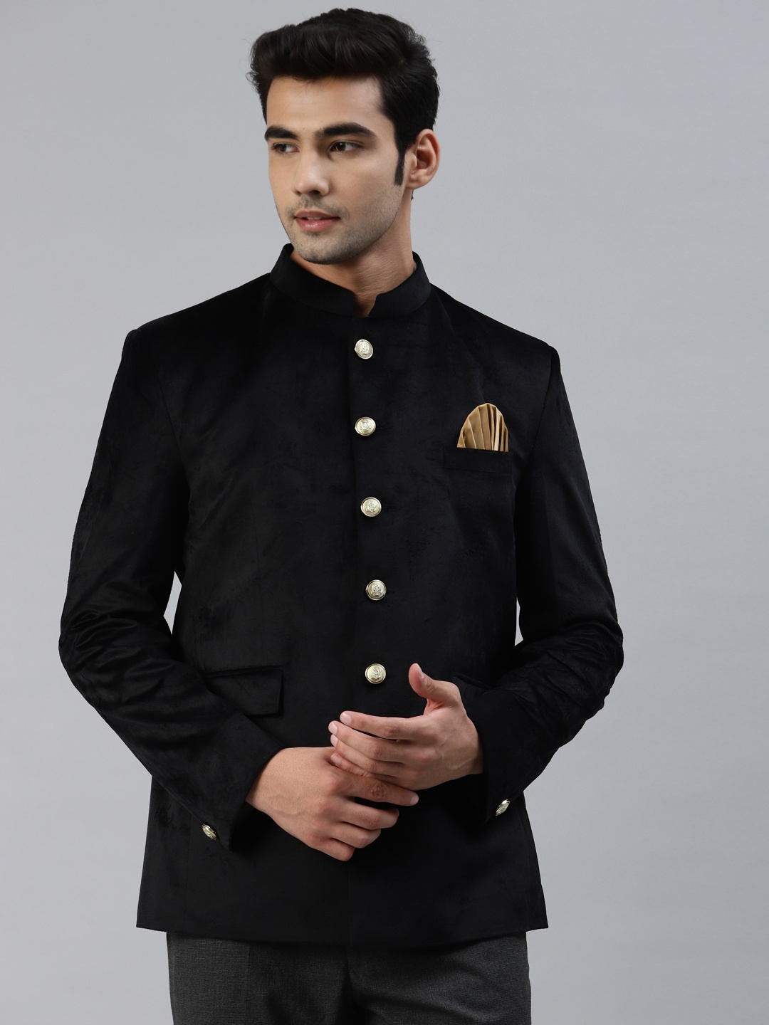 

Luxrio Men Black Suede Tailored Fit Single-Breasted Semiformal Blazer