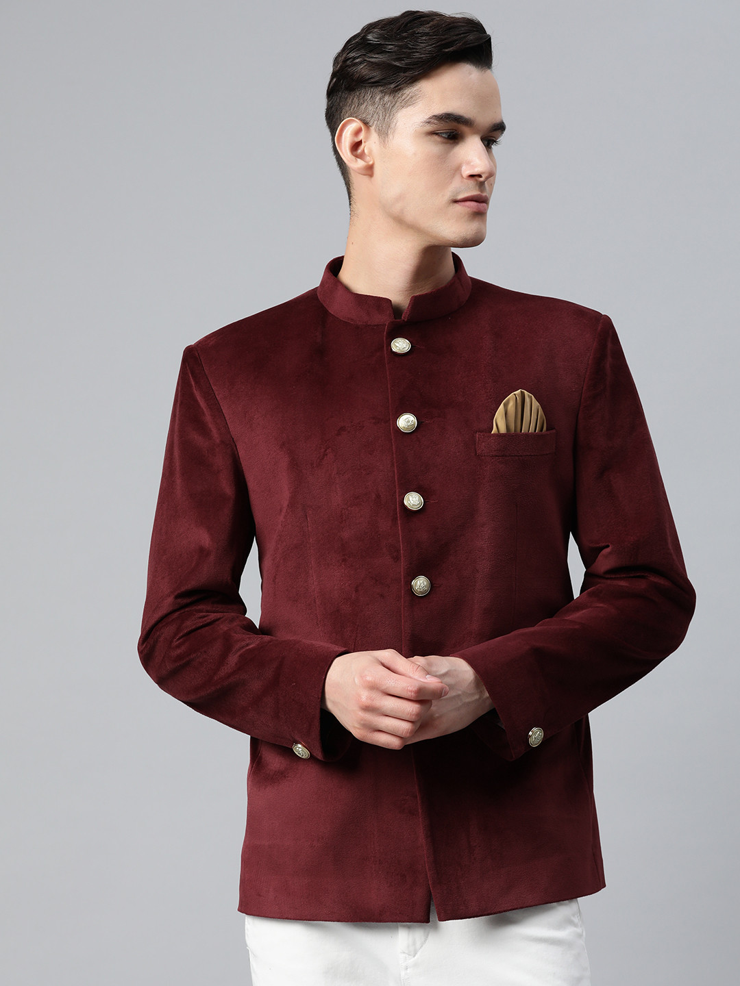 

Luxrio Men Maroon Solid Slim Fit Single-Breasted Bandhgala Blazer